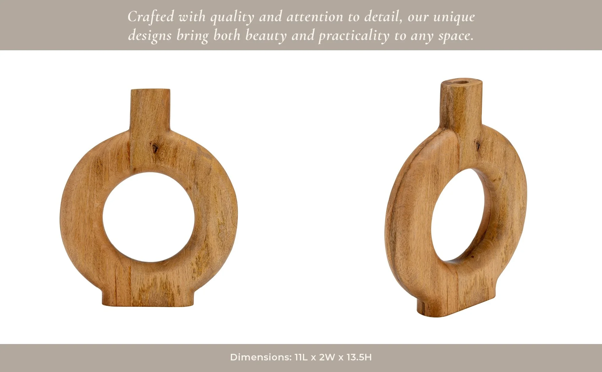 Wood, 14"h Donut Shaped Vase, Brown - Image 13
