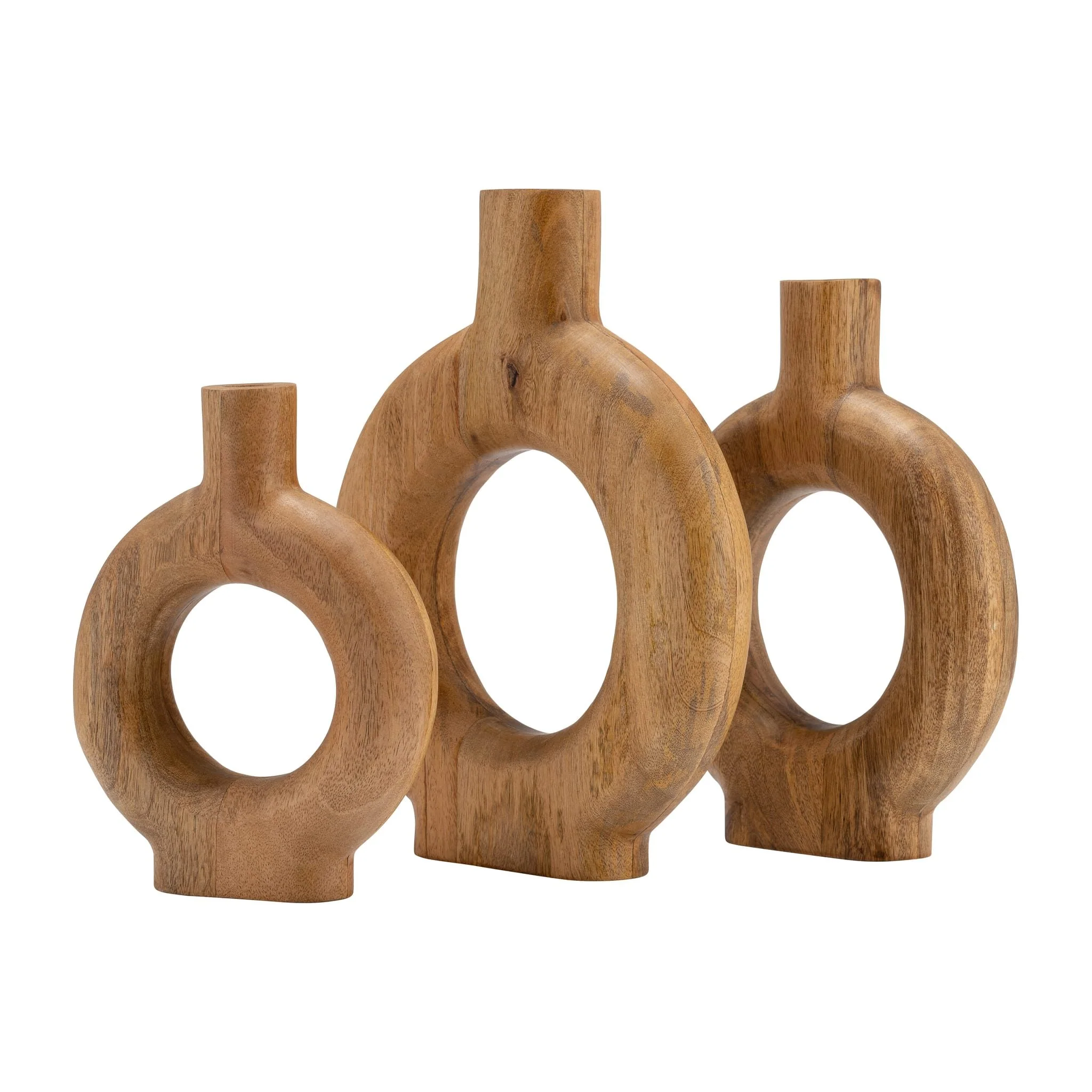 Wood, 14"h Donut Shaped Vase, Brown - Image 8