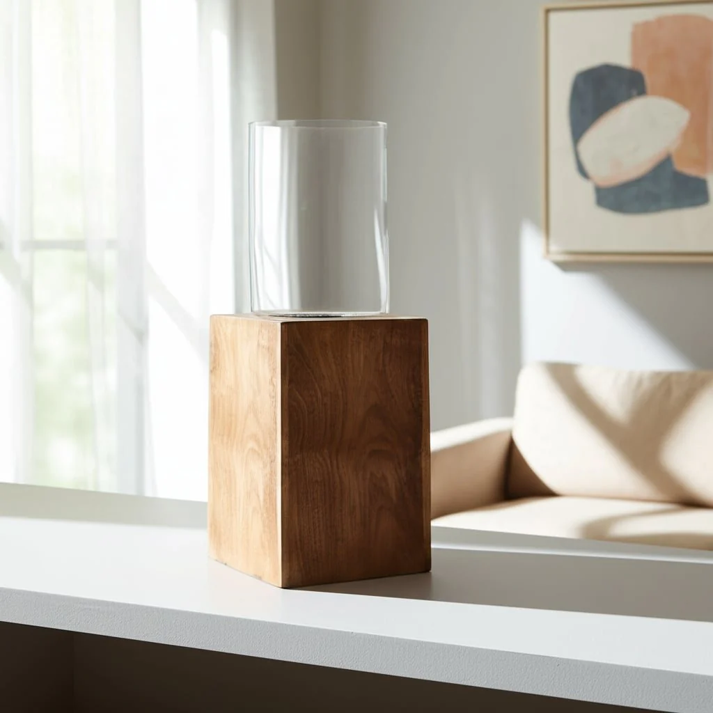 Wood, 15" Square Base Pillar Hurricane, Natural - Image 11