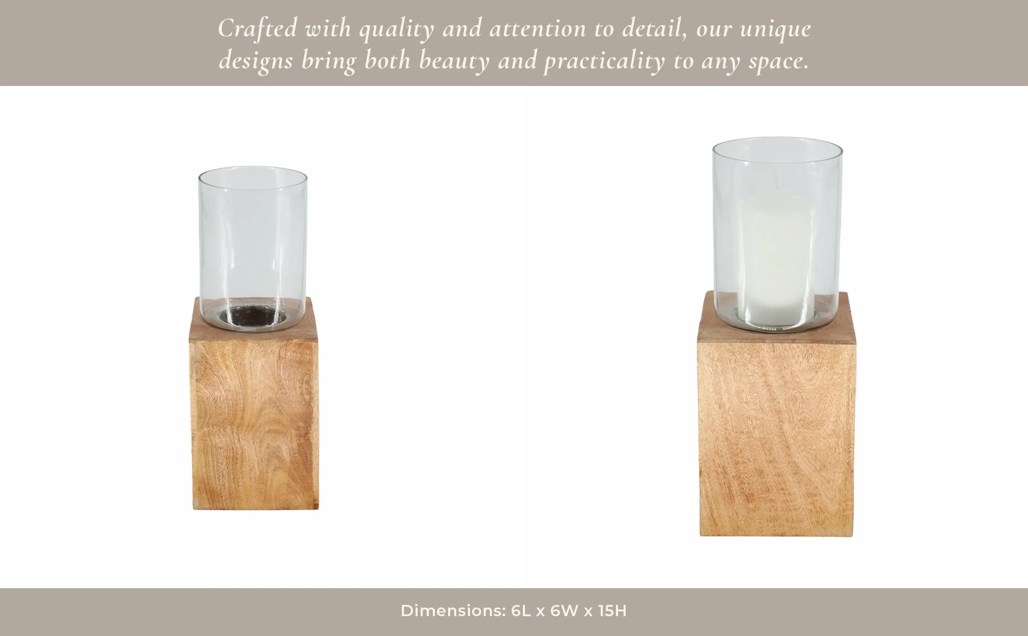 Wood, 15" Square Base Pillar Hurricane, Natural - Image 12