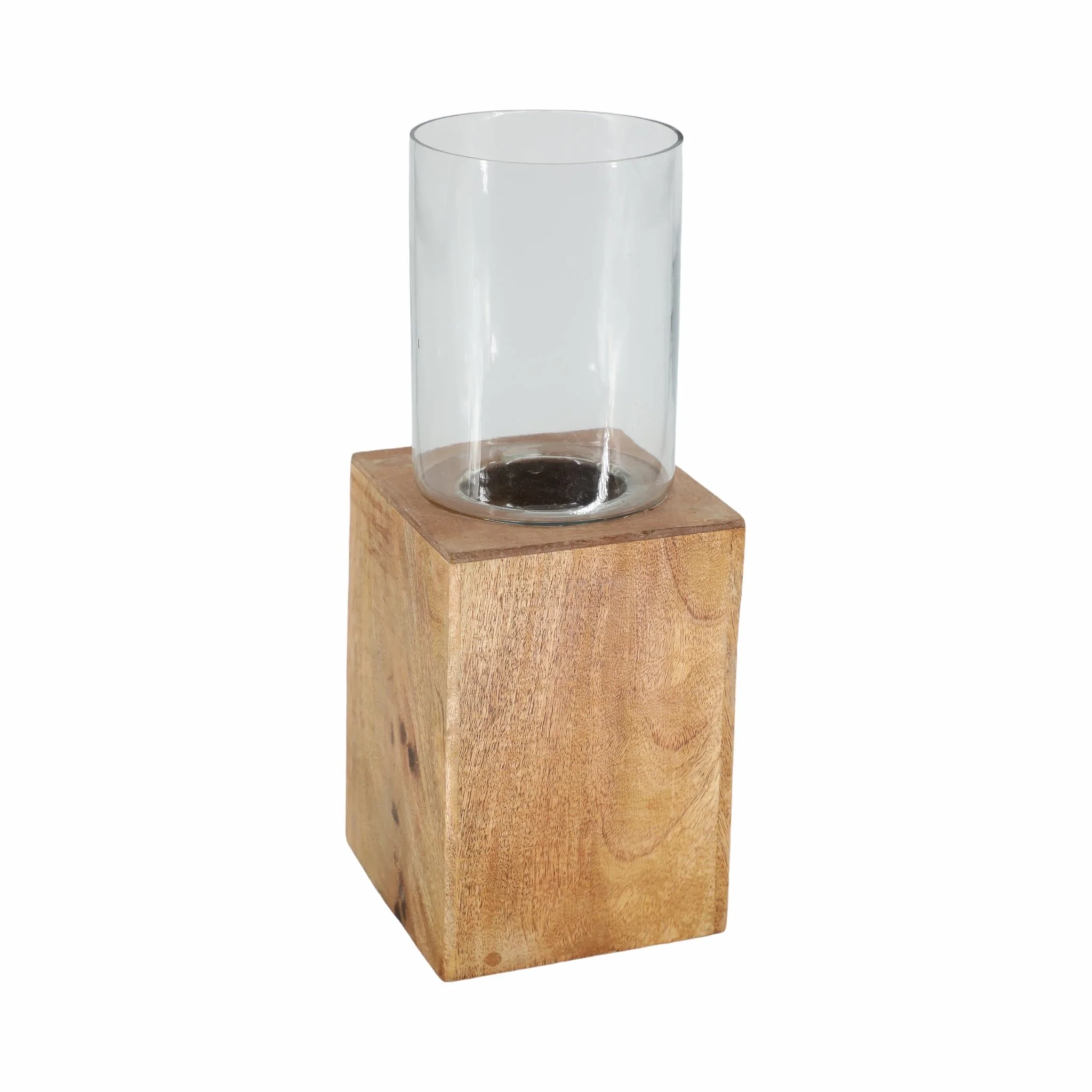 Wood, 15" Square Base Pillar Hurricane, Natural - Image 3