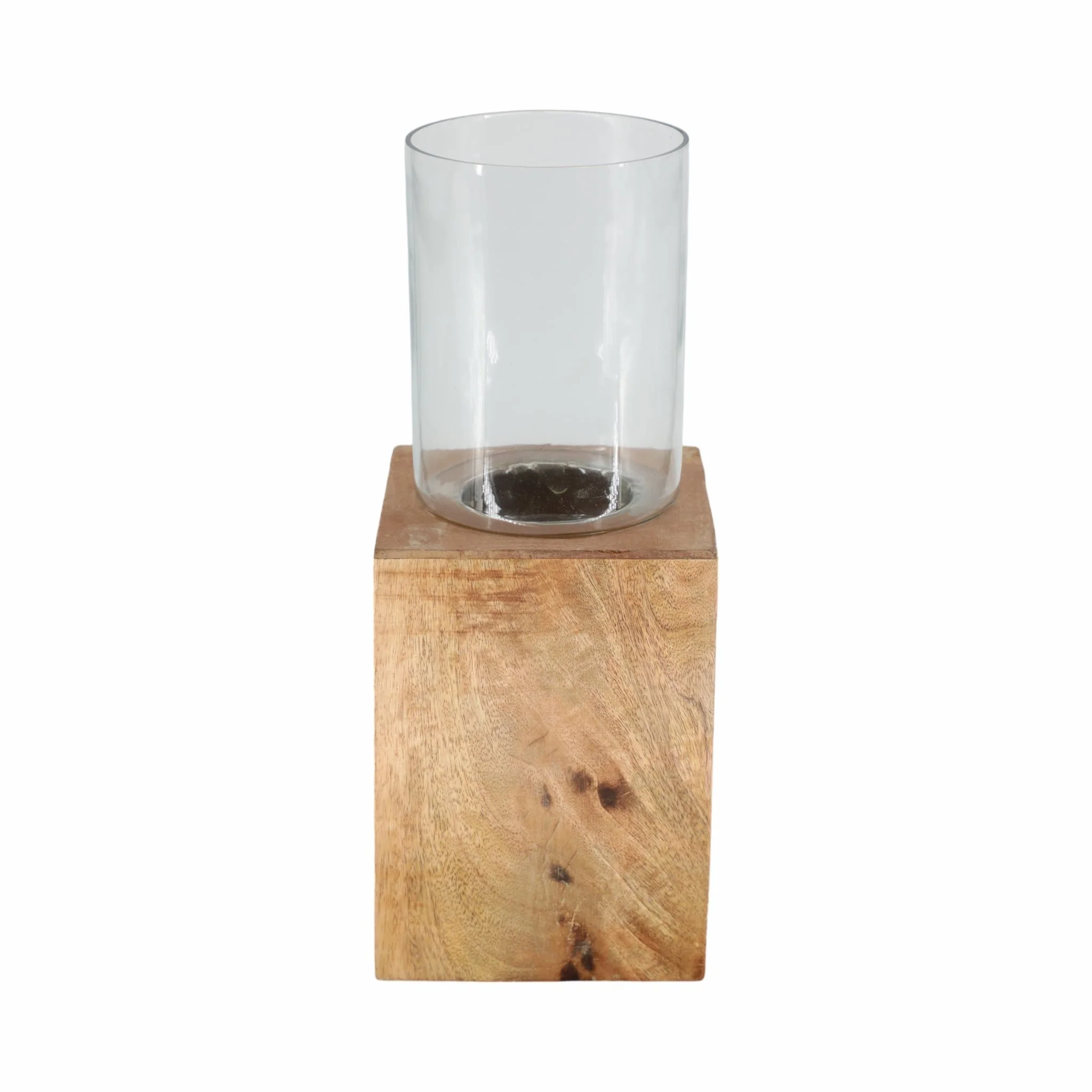 Wood, 15" Square Base Pillar Hurricane, Natural - Image 4
