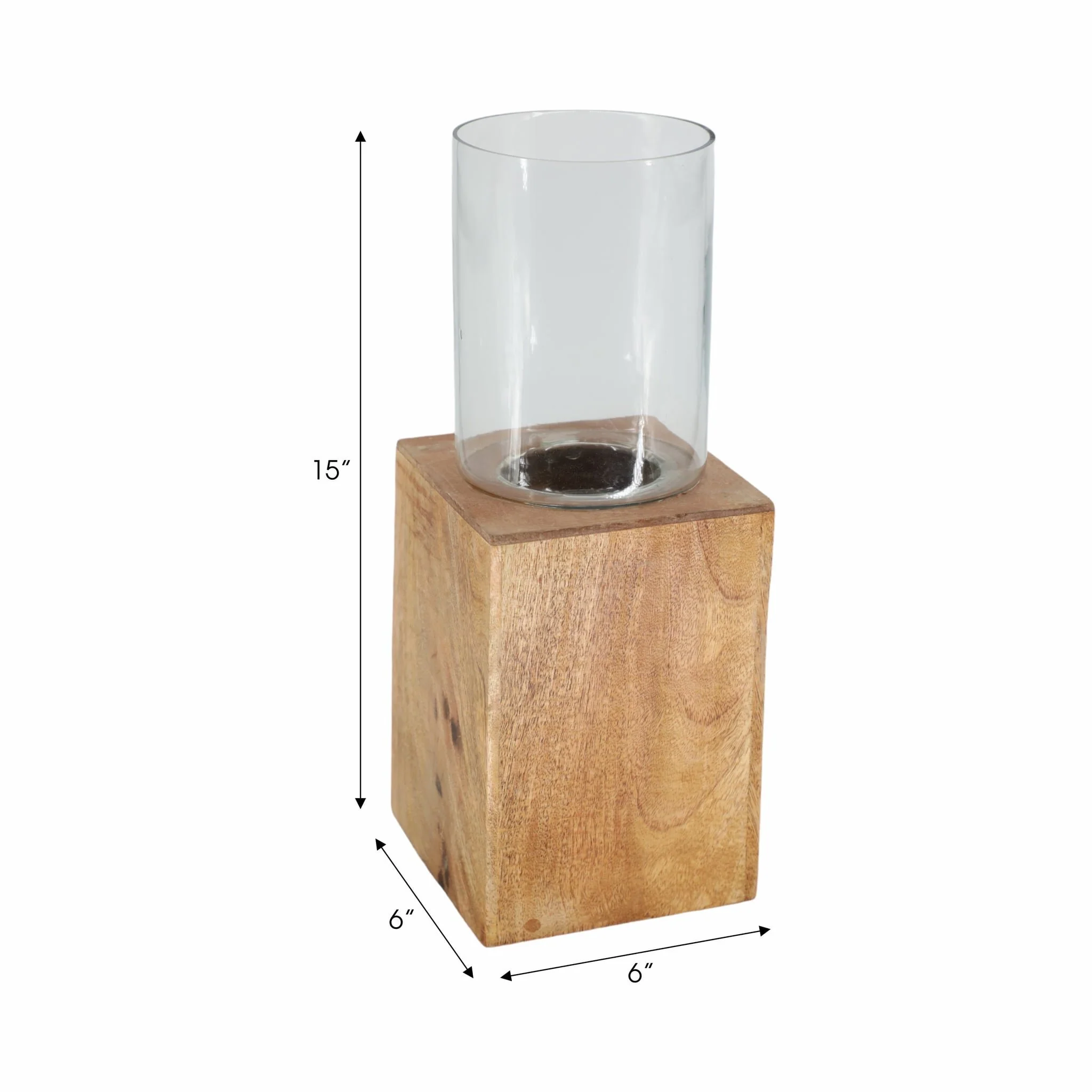 Wood, 15" Square Base Pillar Hurricane, Natural - Image 7