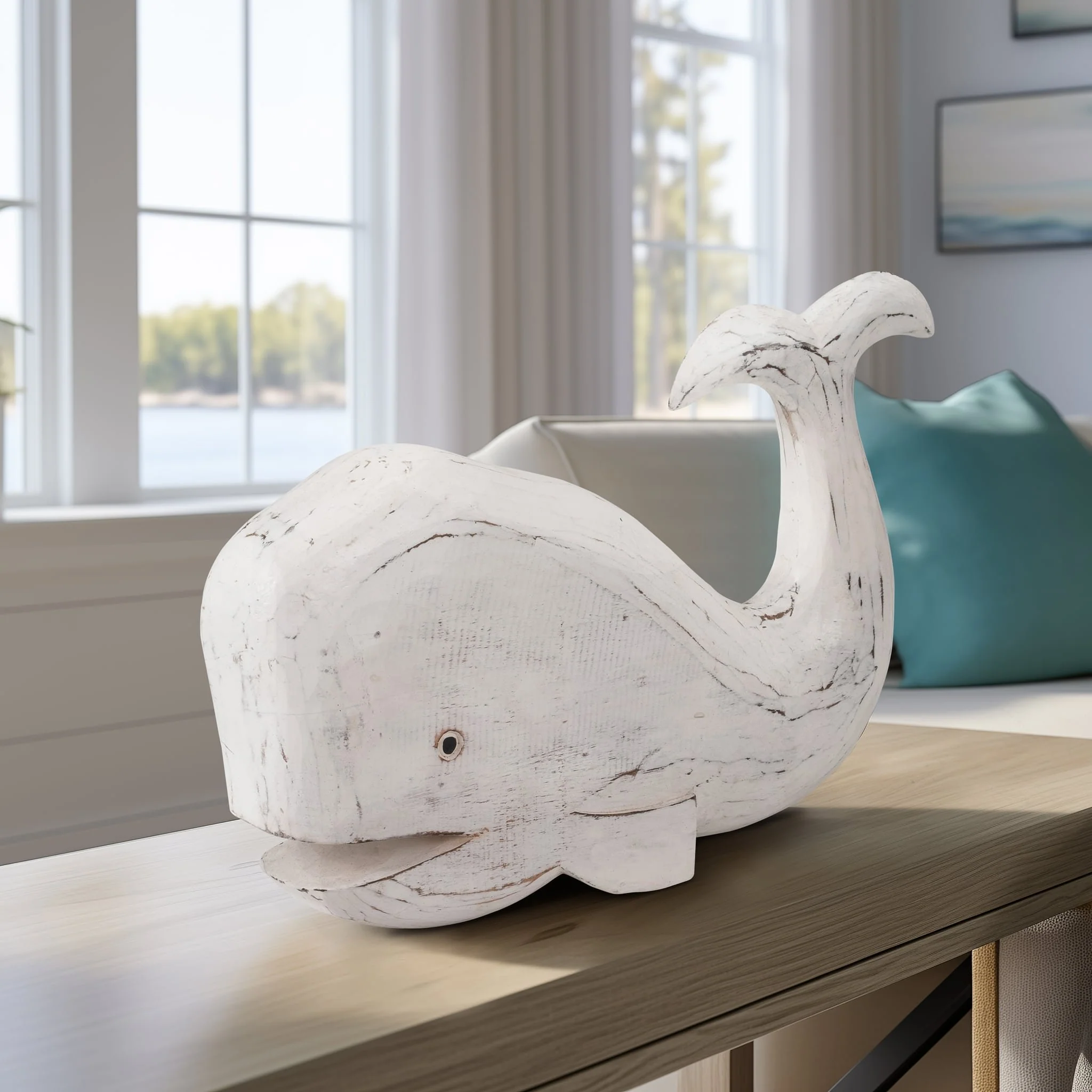 Wood, 15" Tail Up Whale, White - Image 10