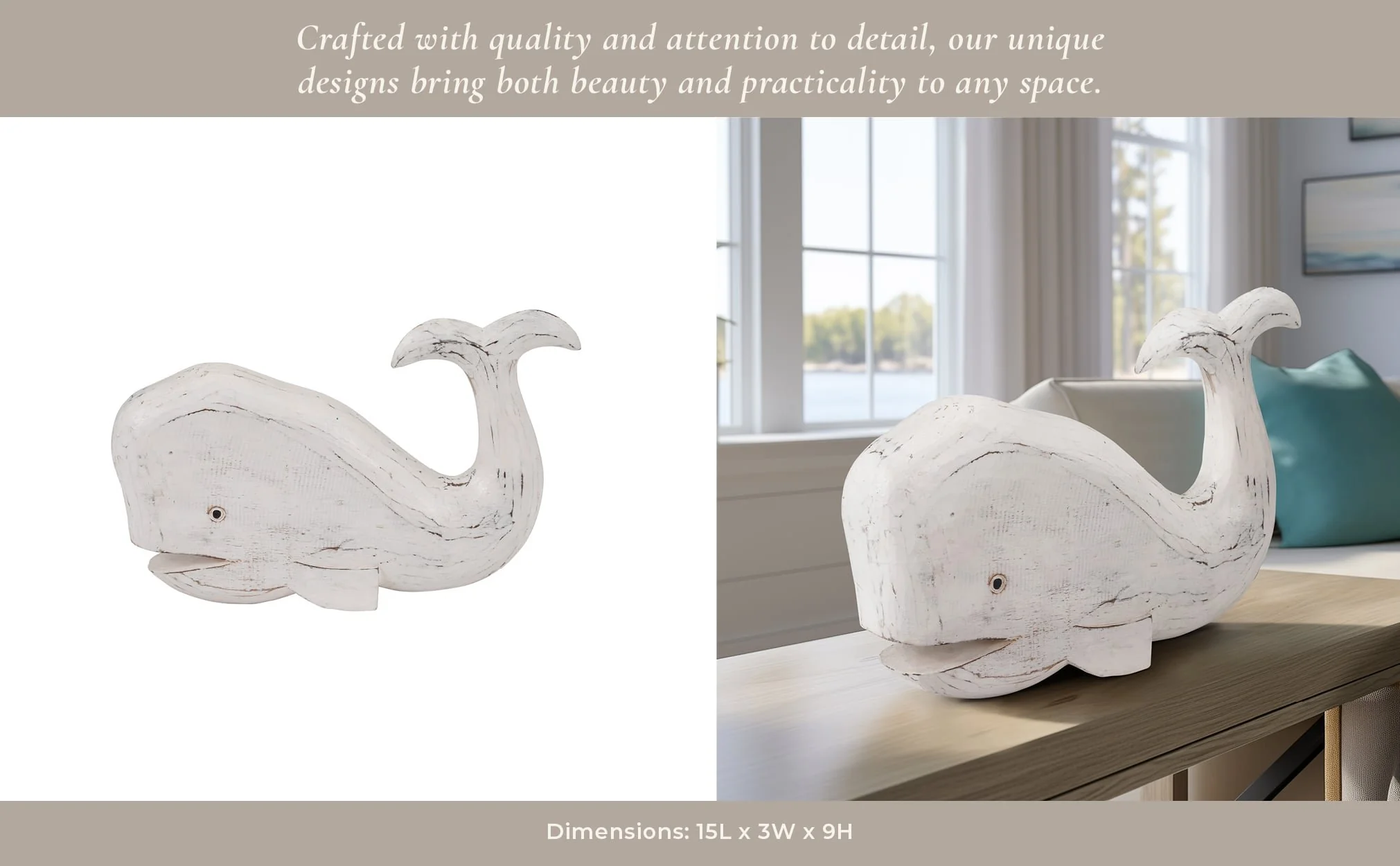 Wood, 15" Tail Up Whale, White - Image 11