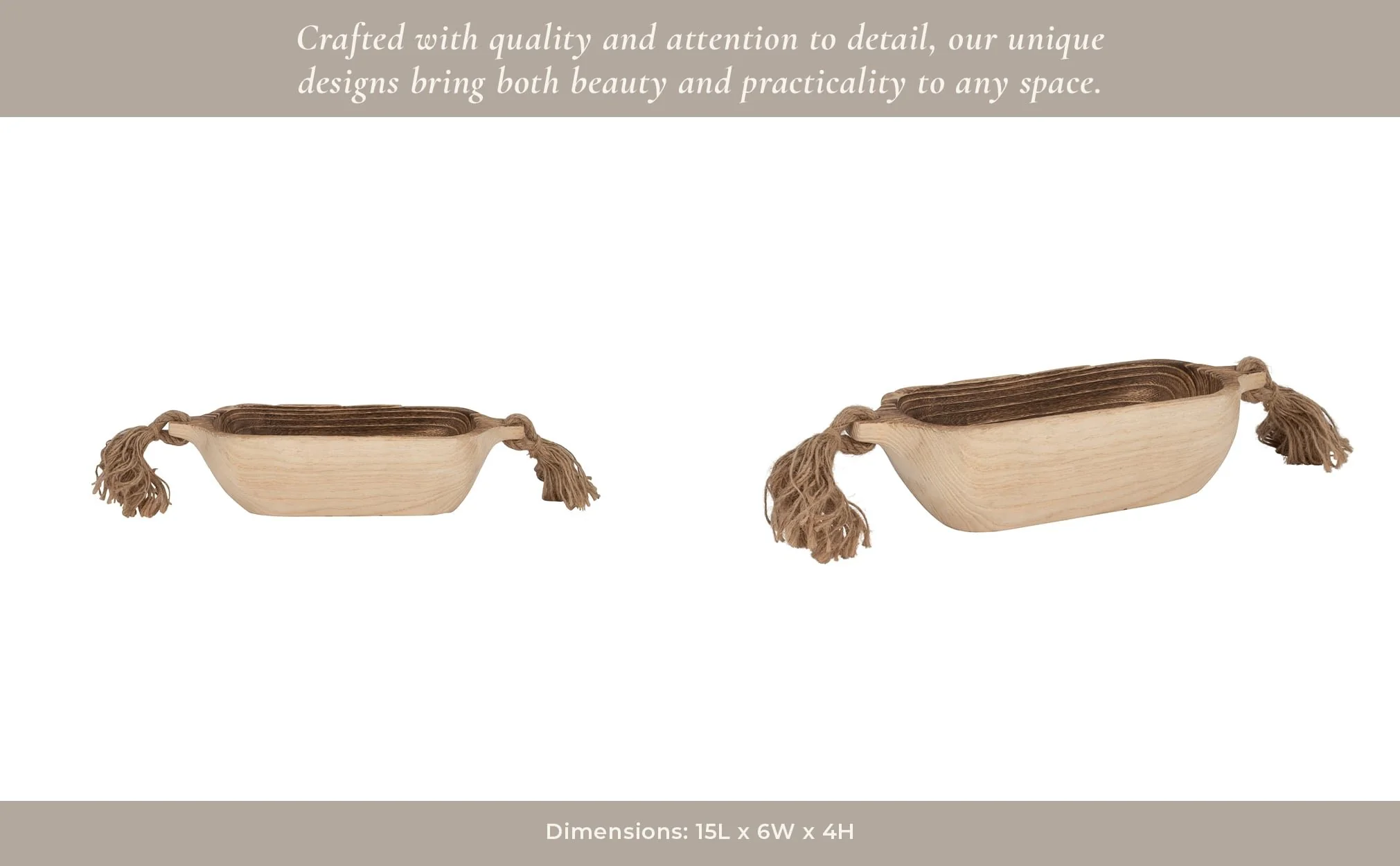 Wood, 15" Tray W/ Tassels, Natural - Image 13
