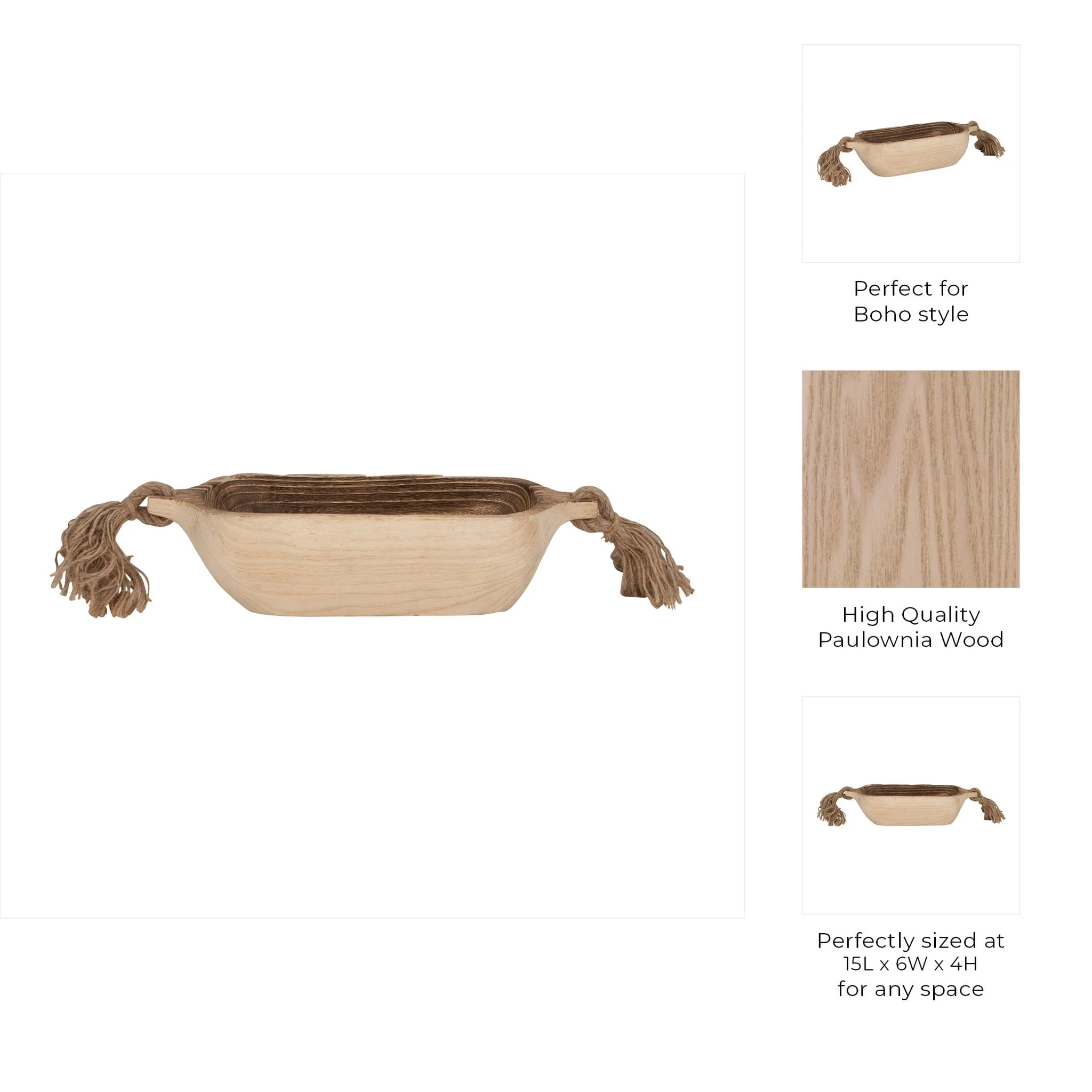 Wood, 15" Tray W/ Tassels, Natural - Image 9