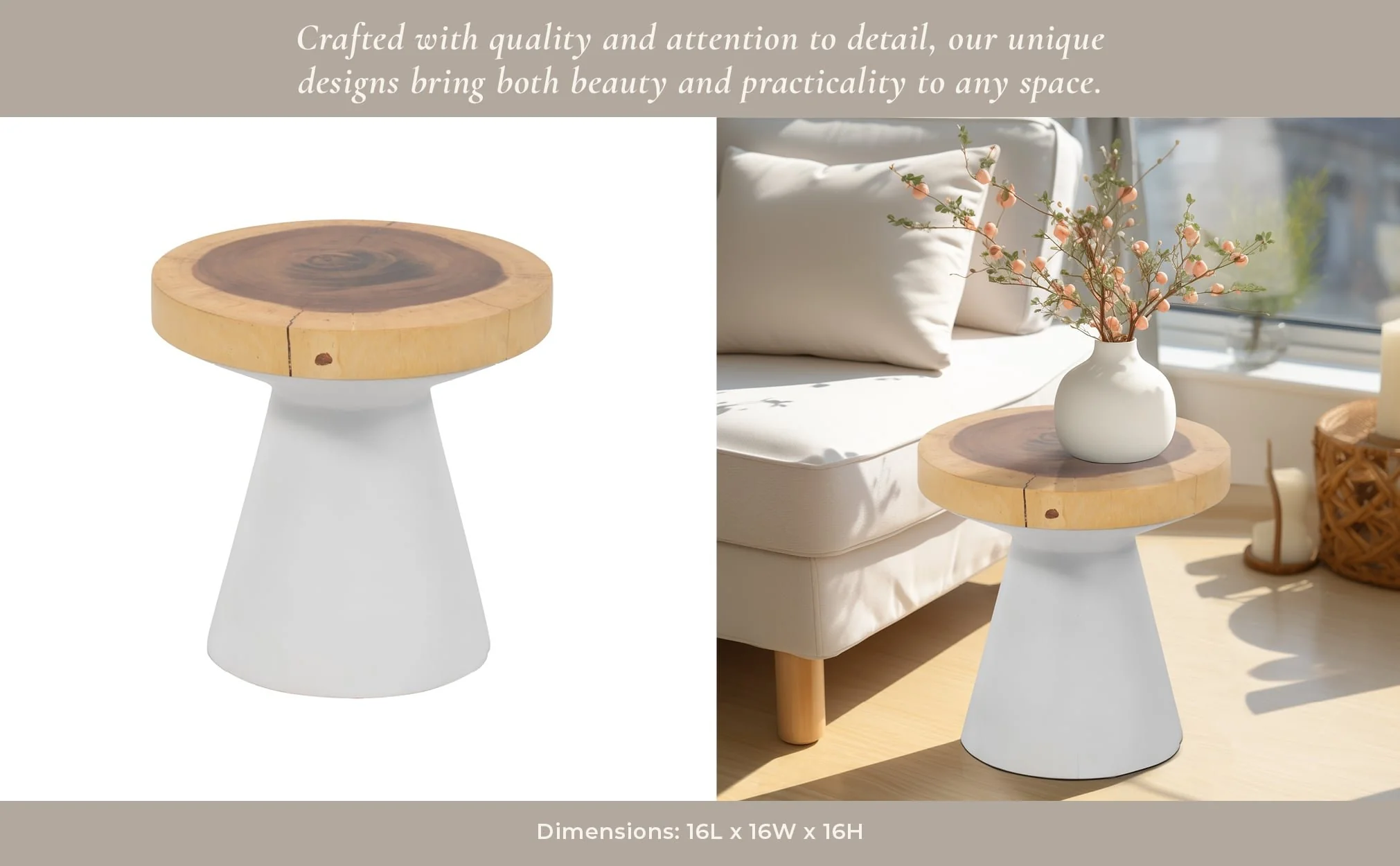 Wood, 16" Accent Table With White Base, Natural/wh - Image 10