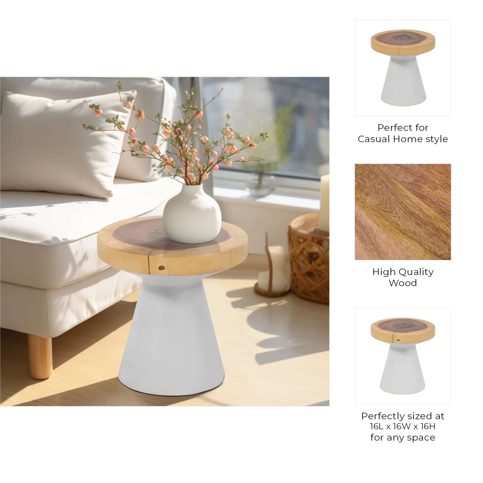Wood, 16" Accent Table With White Base, Natural/wh - Image 8