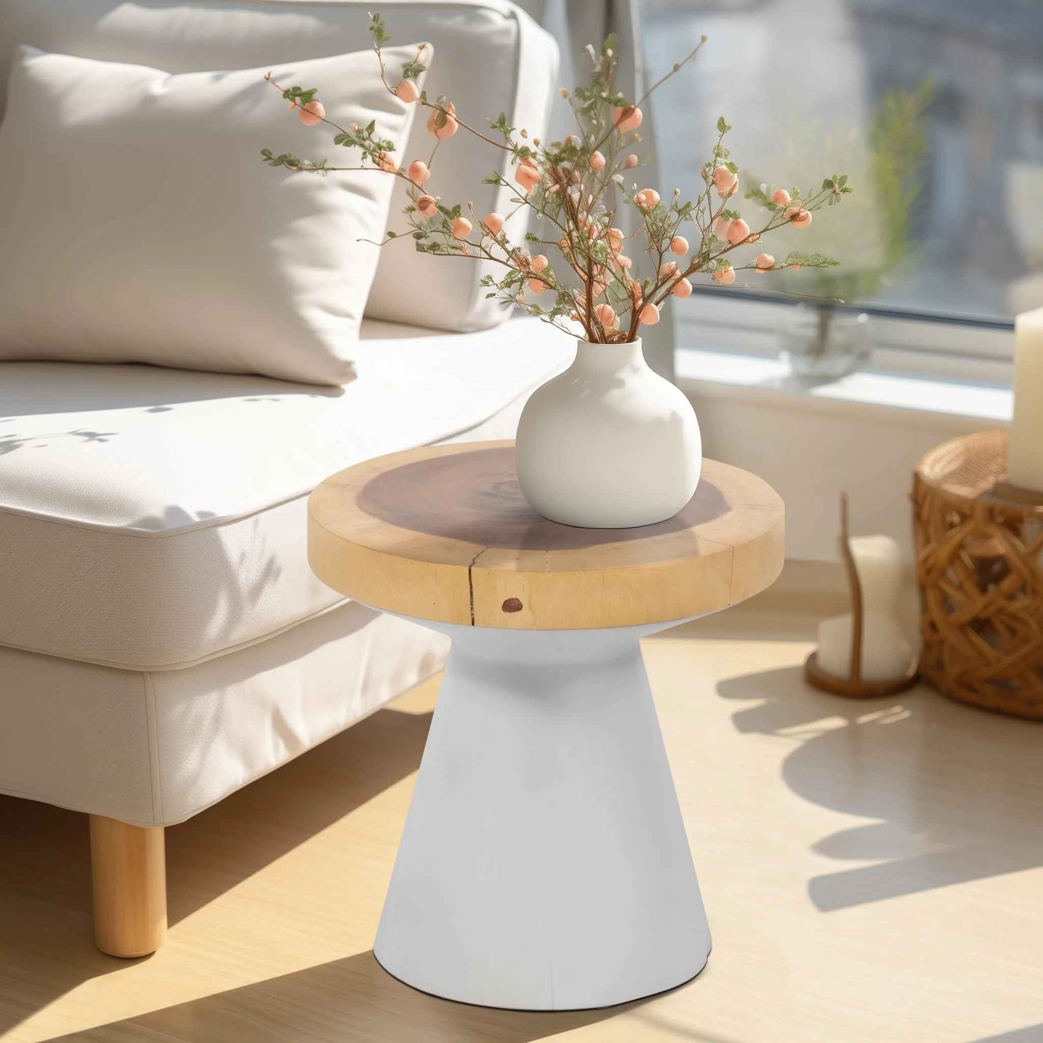 Wood, 16" Accent Table With White Base, Natural/wh - Image 9