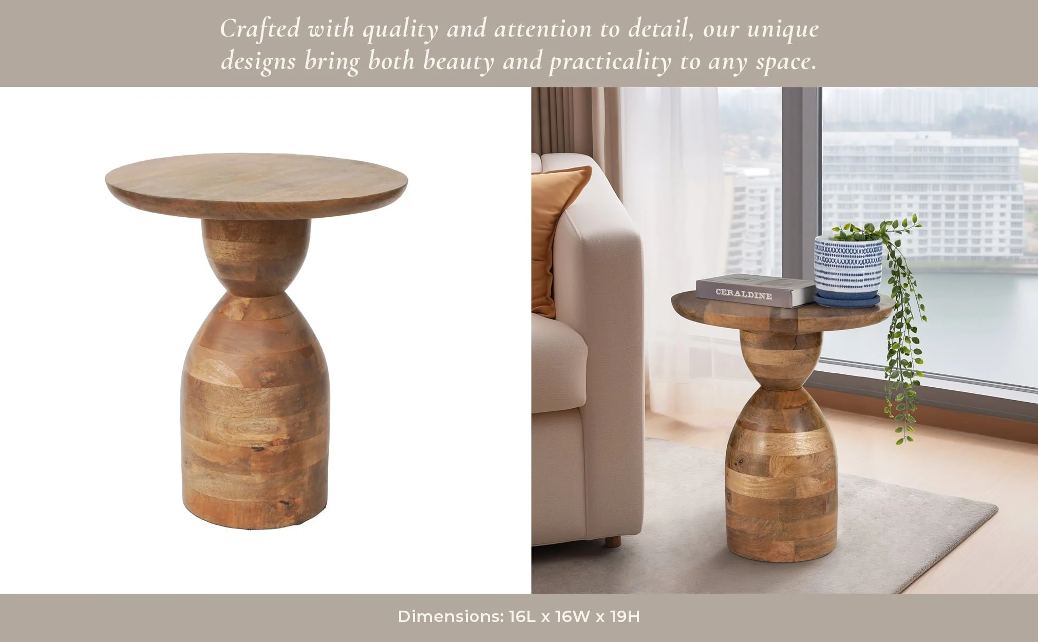 Wood, 16"dx19"h Simple Side Table, Natural Kd - Image 11