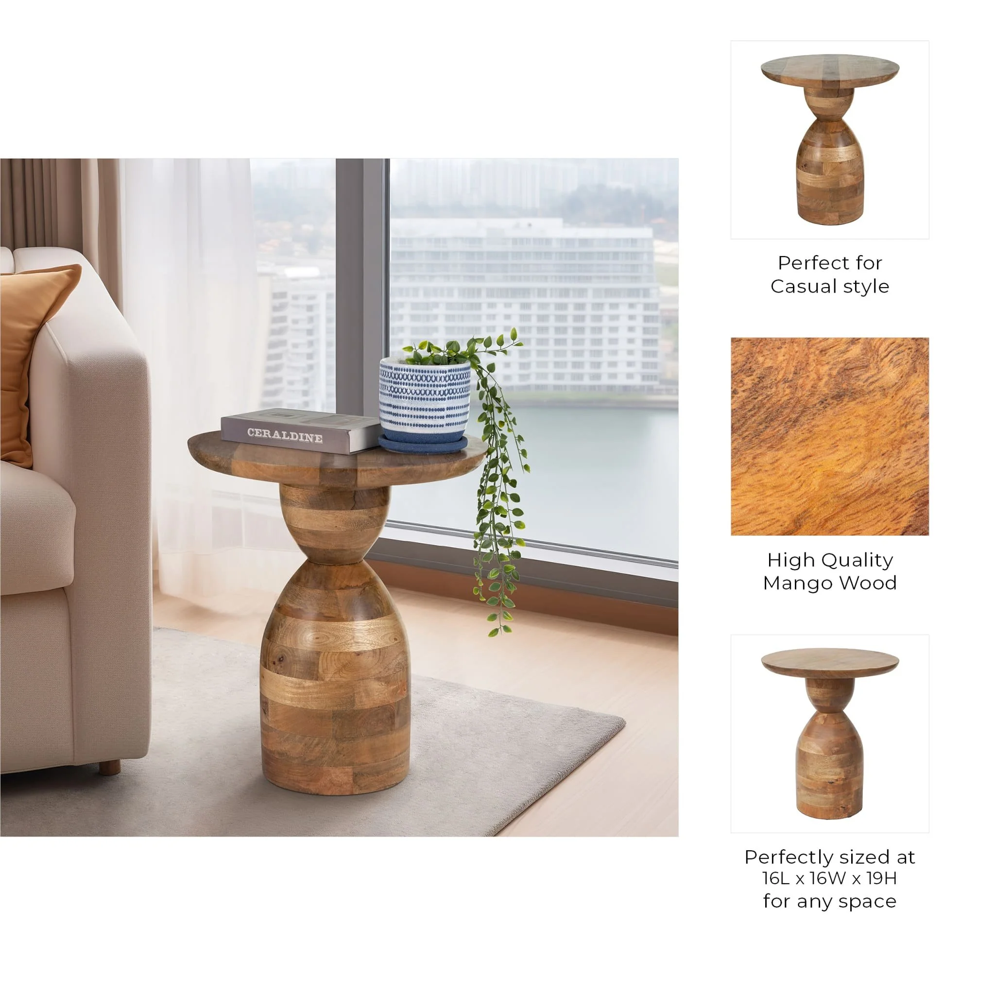 Wood, 16"dx19"h Simple Side Table, Natural Kd - Image 9