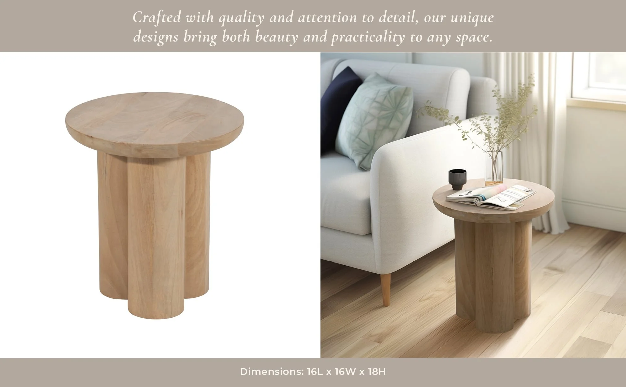 Wood, 18" Scandinavian Farmhouse Side Table, Nat - Image 10