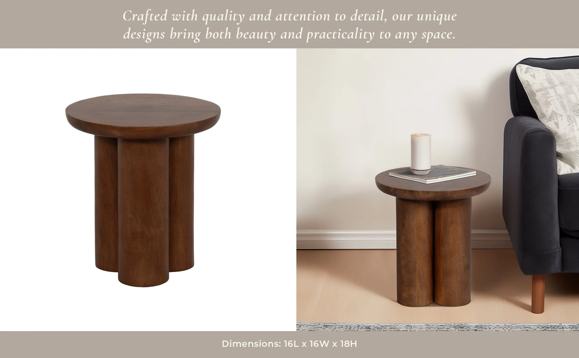 Wood, 18" Scandinavian Side Table, Brown - Image 12
