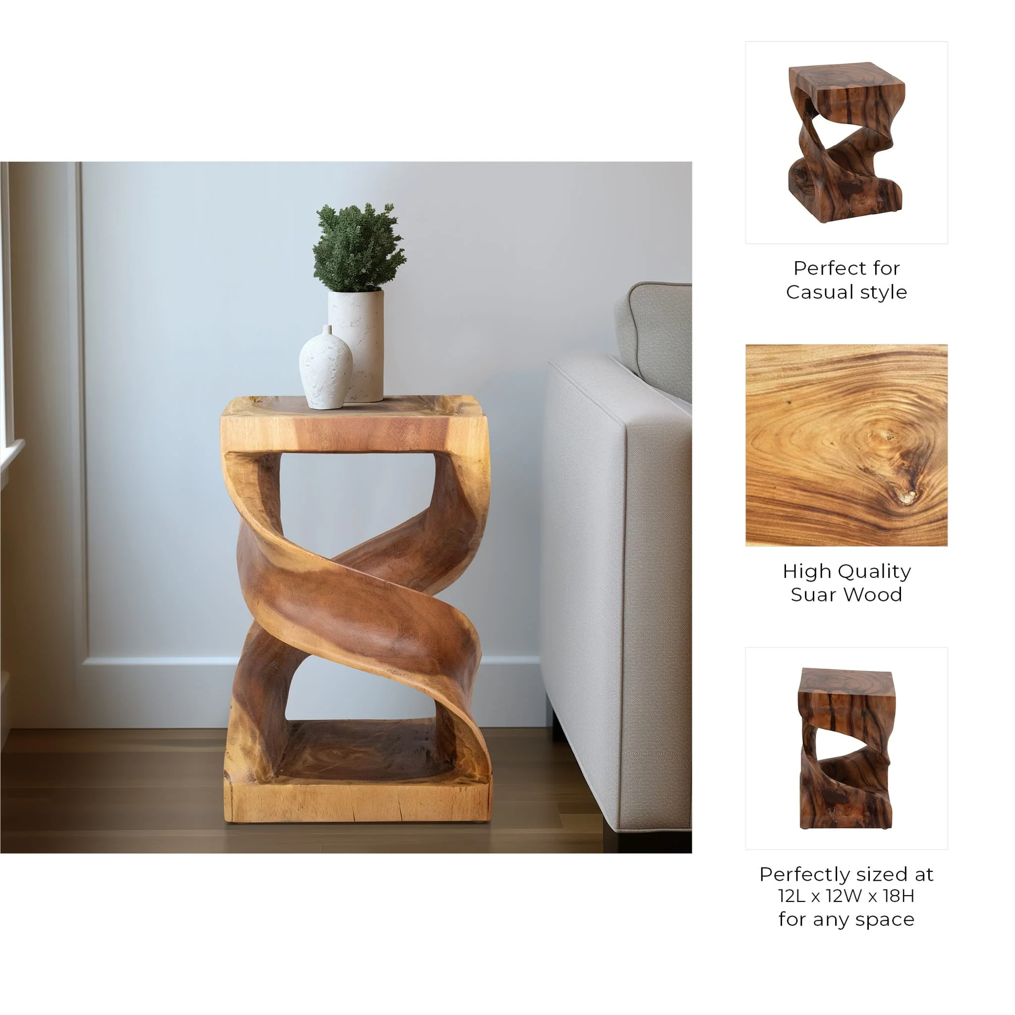 Wood, 18" Twisted Accent Table, Natural - Image 8