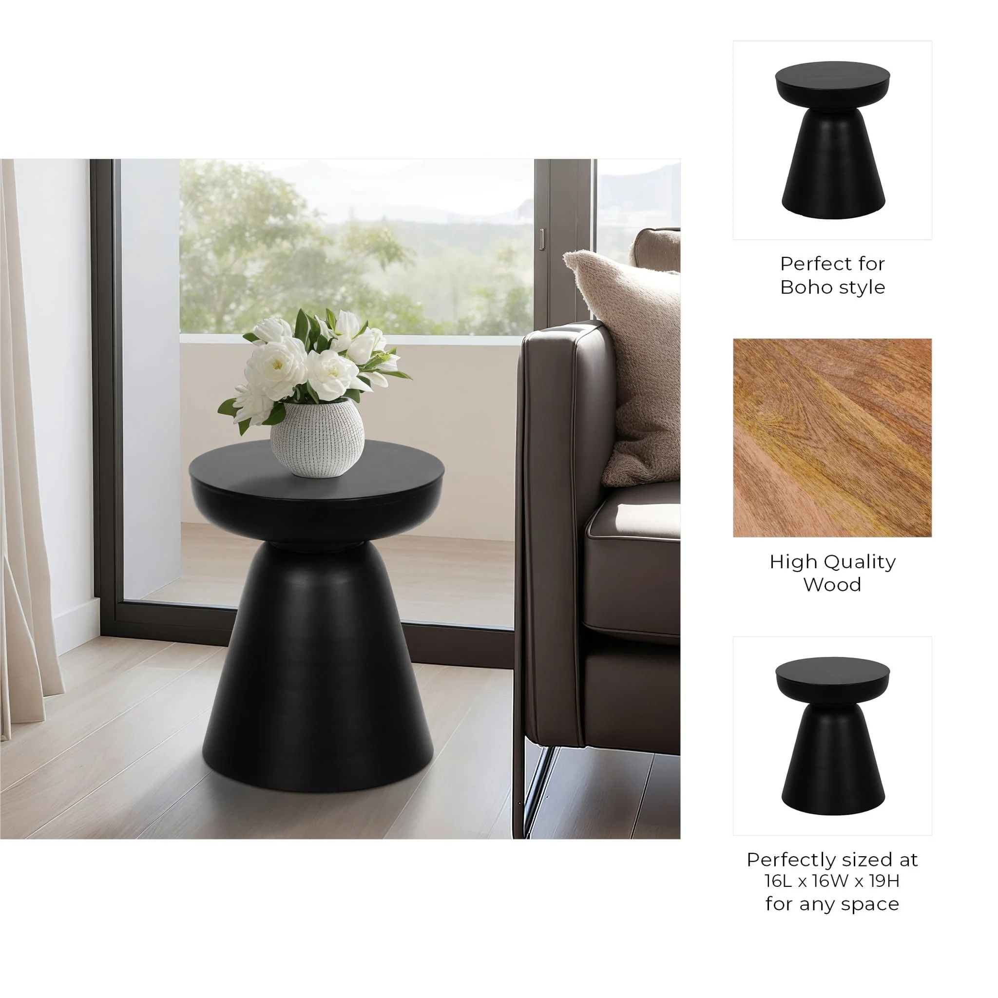 Wood, 19" Side Table, Black - Image 7
