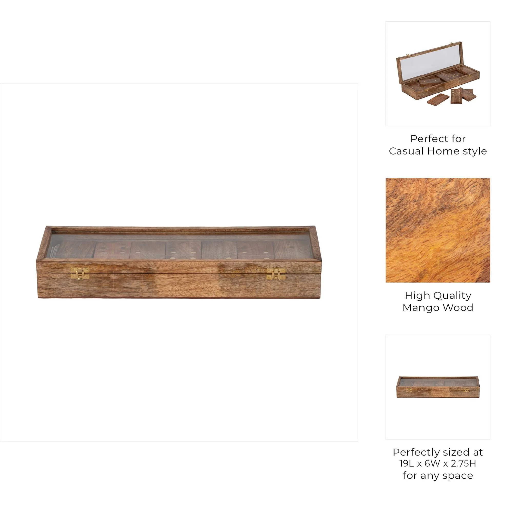 Wood, 19x6 Dominoes Box, Brown - Image 10