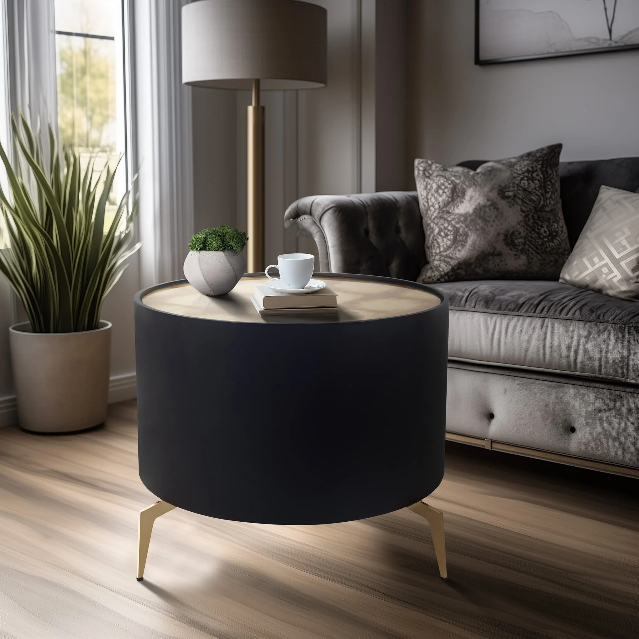Wood,24" Gold Leaf Top Side Table, Blk/gld - Image 9