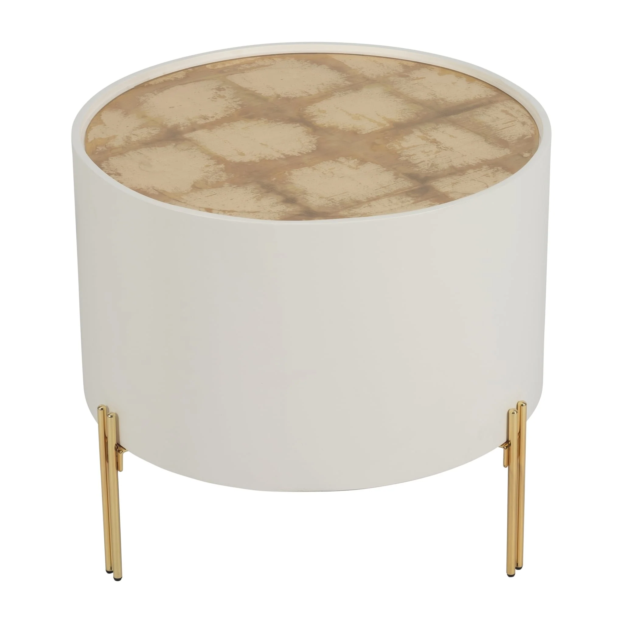 Wood,24" Gold Leaf Top Side Table, Wht/gld - Image 3