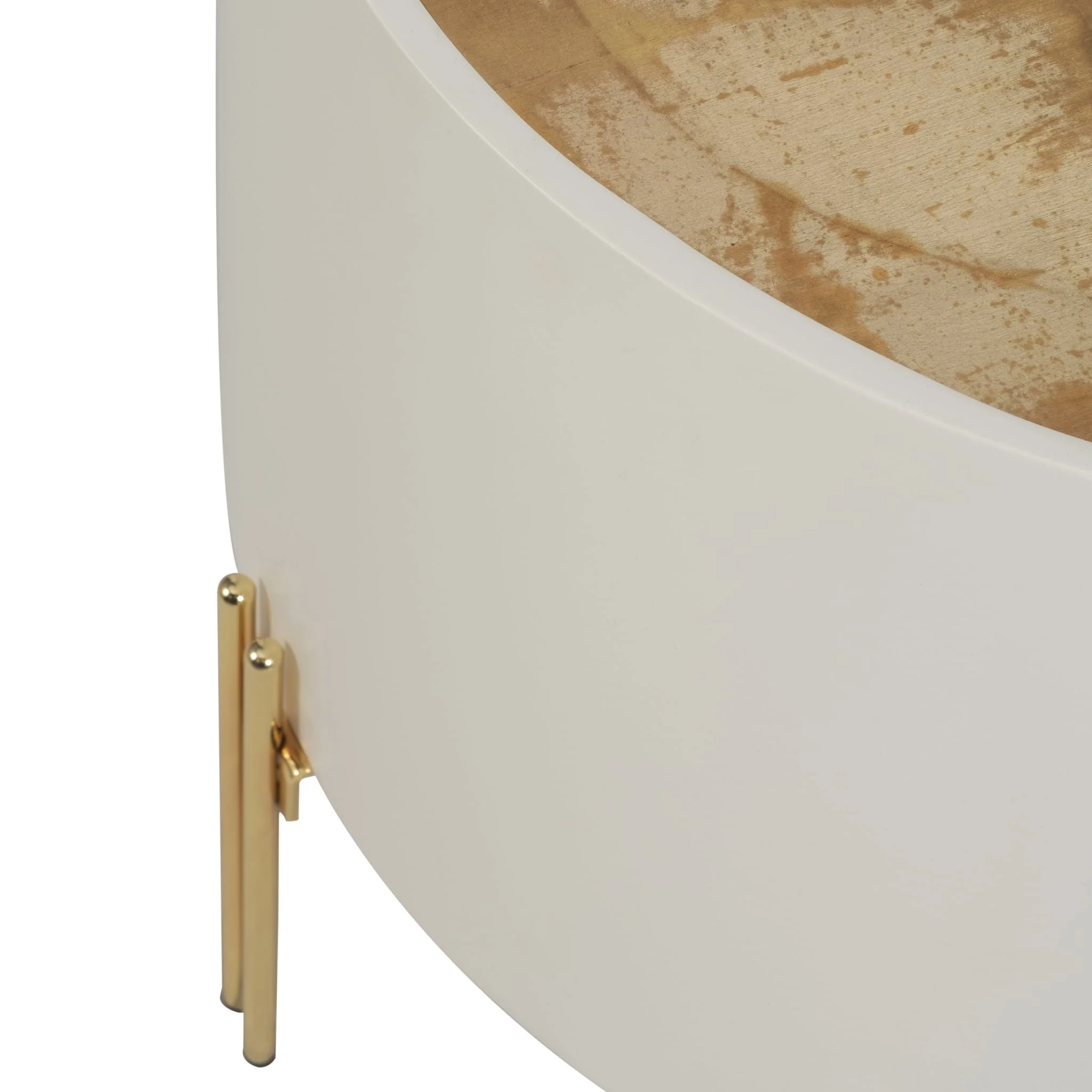 Wood,24" Gold Leaf Top Side Table, Wht/gld - Image 6