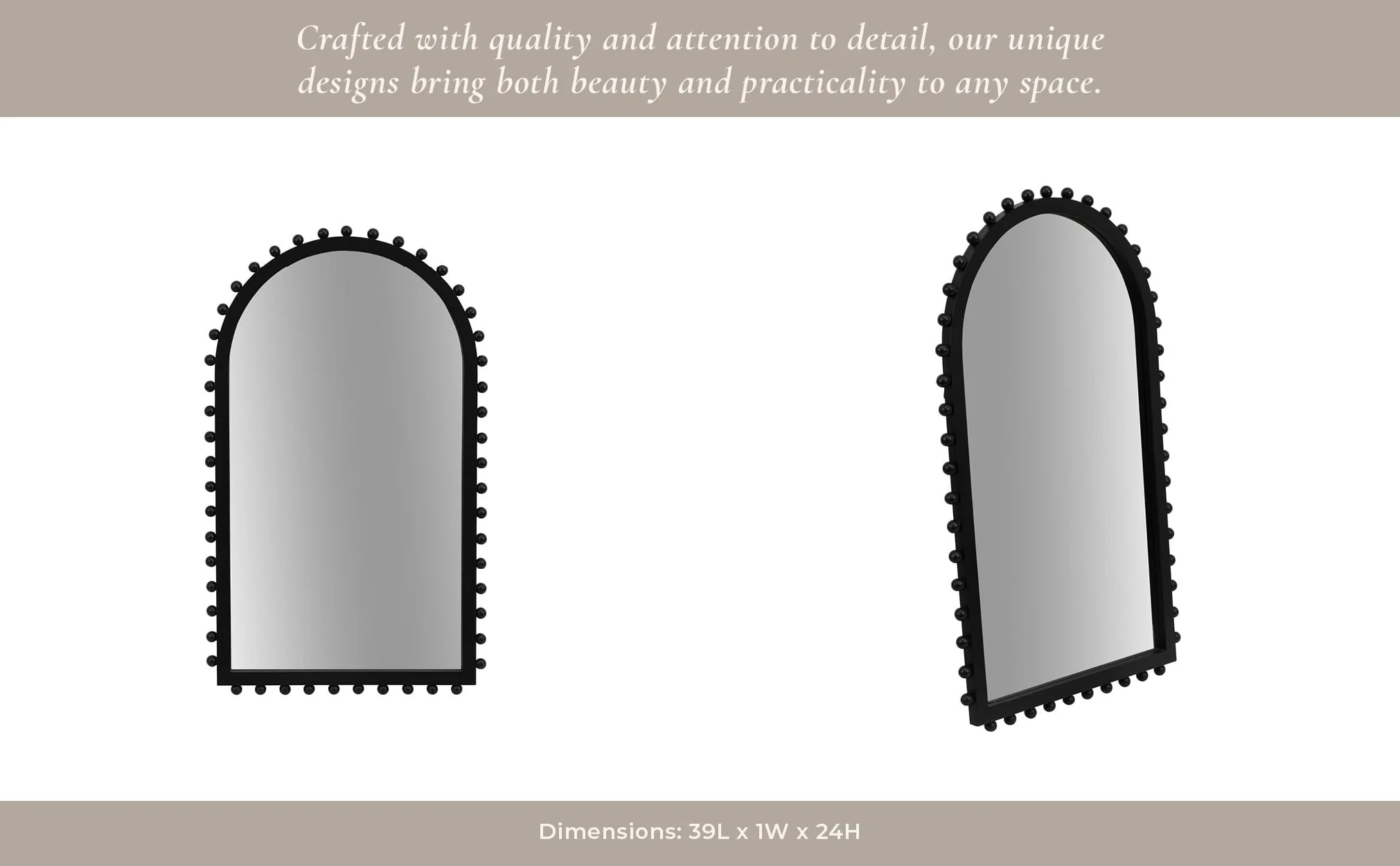 Wood, 24x39 Beaded Arch Mirror, Black - Image 10