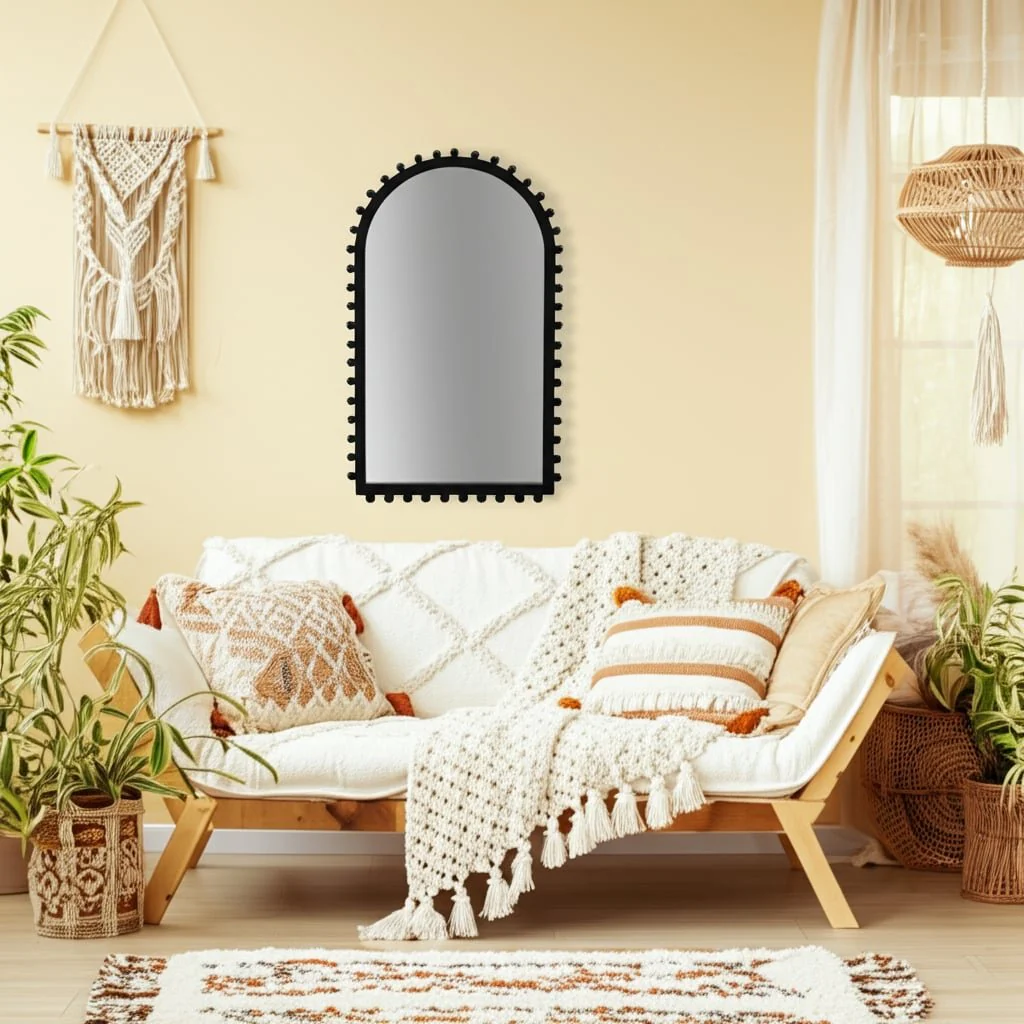Wood, 24x39 Beaded Arch Mirror, Black - Image 9