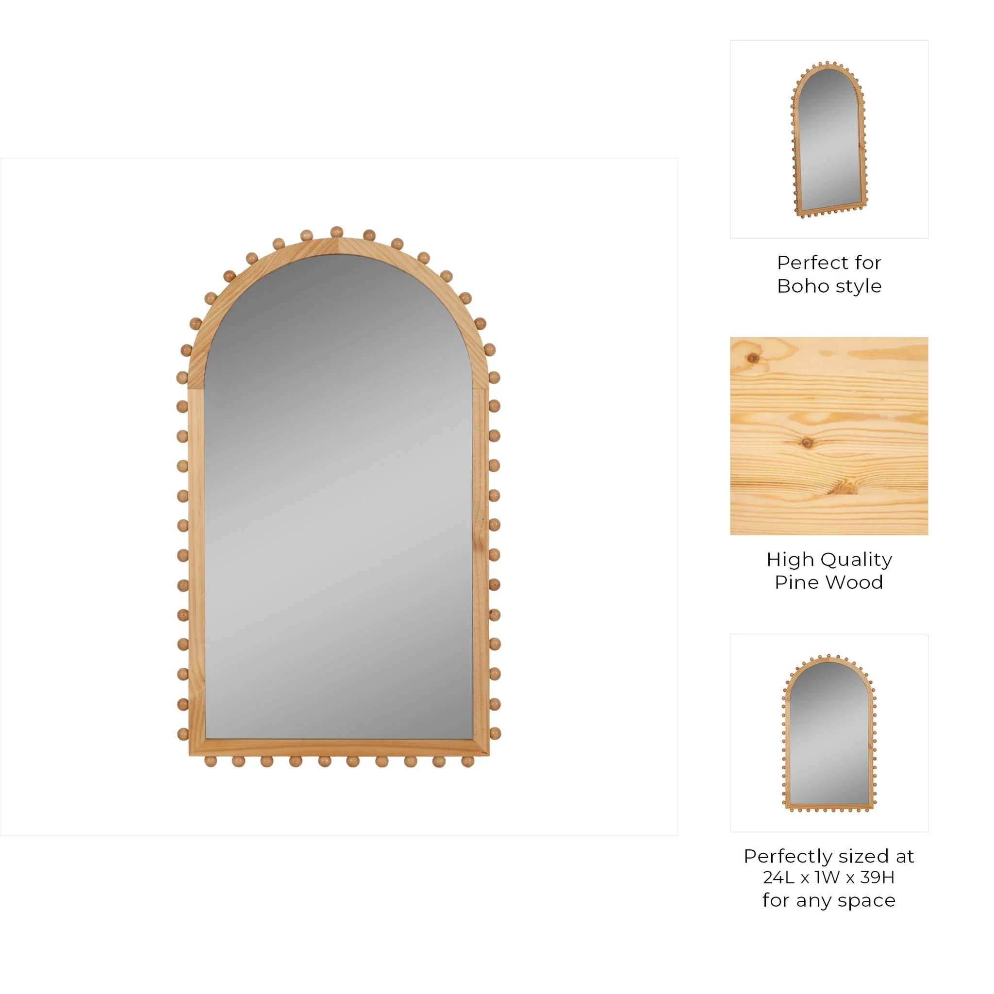 Wood, 24x39 Beaded Arch Mirror, Natural - Image 8