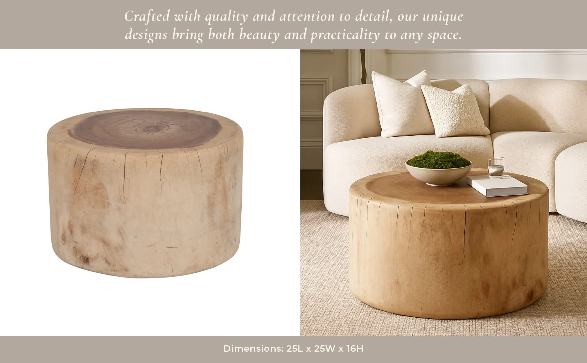 Wood, 25x16 Coffee Table Stump, Natural - Image 10