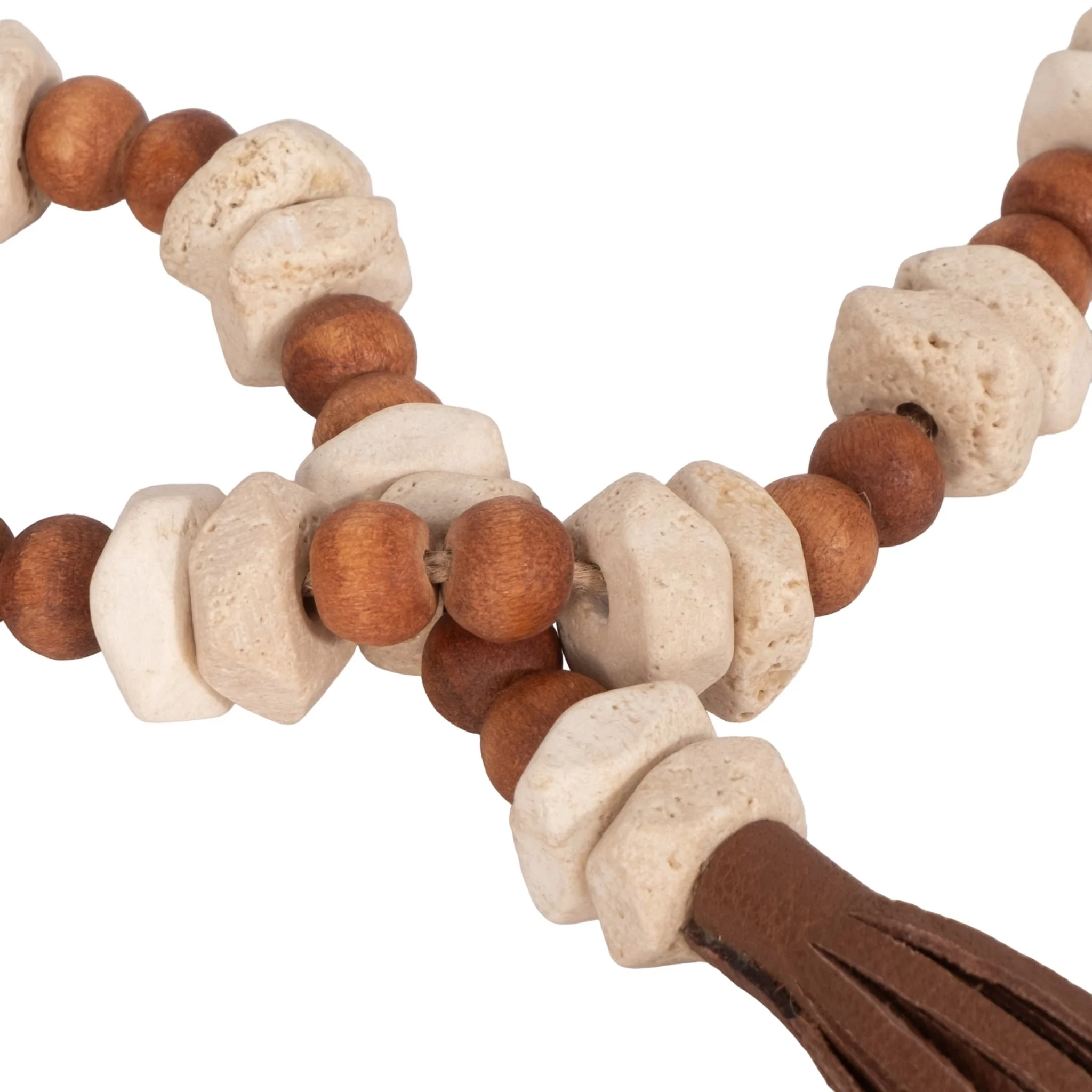 Wood, 26x.75 Travertine Beads Faux Leather, Multi - Image 4