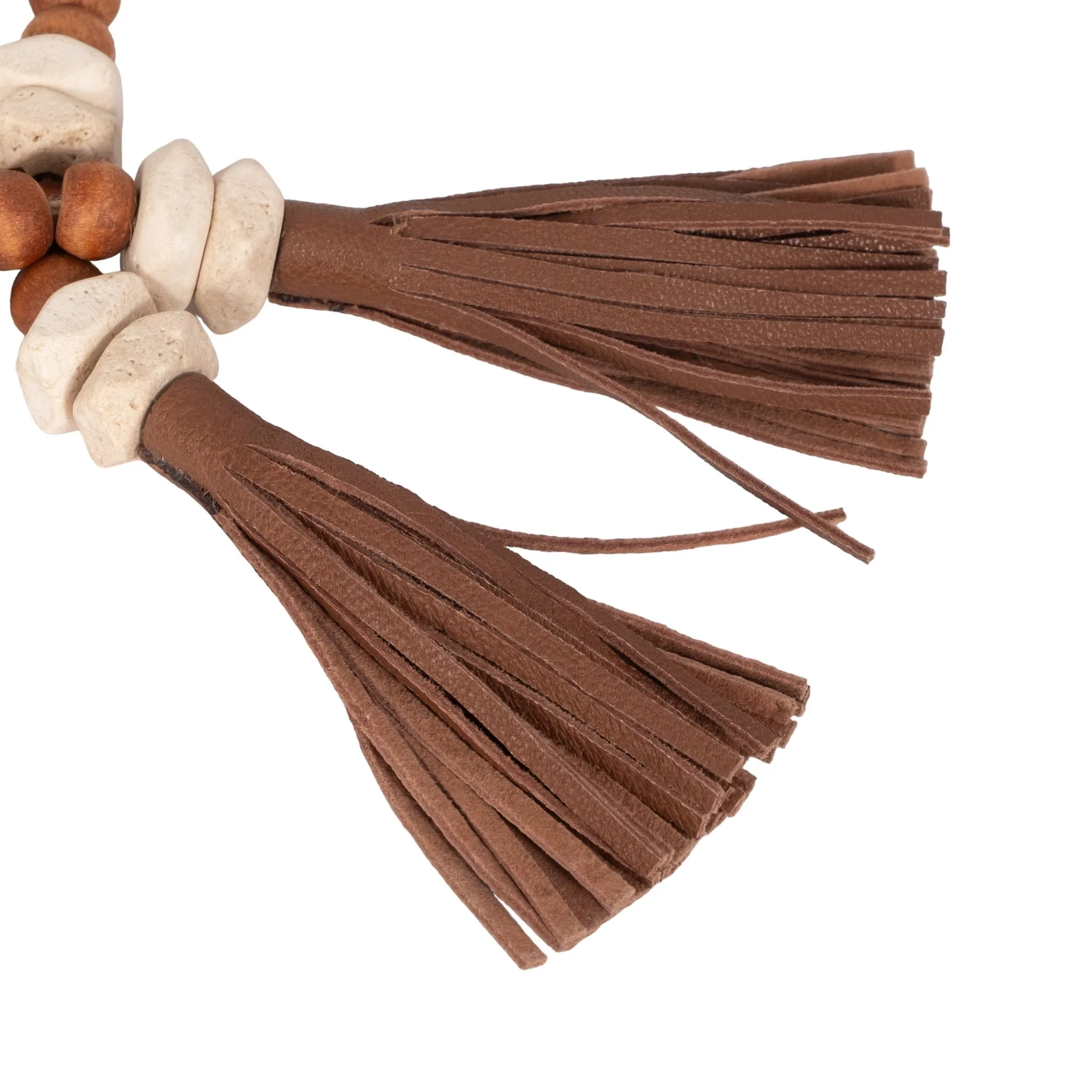 Wood, 26x.75 Travertine Beads Faux Leather, Multi - Image 5