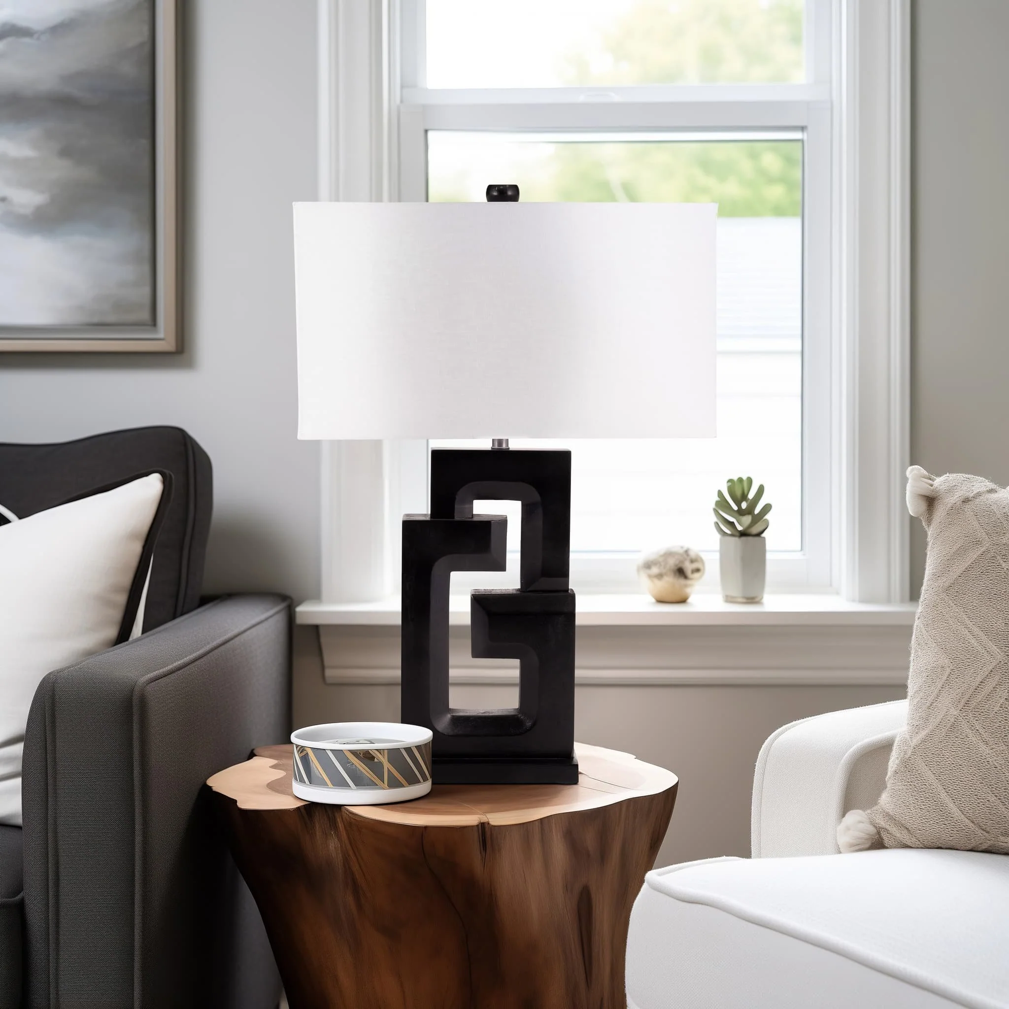 Wood, 27"h Geometric Lamp, Black - Image 10