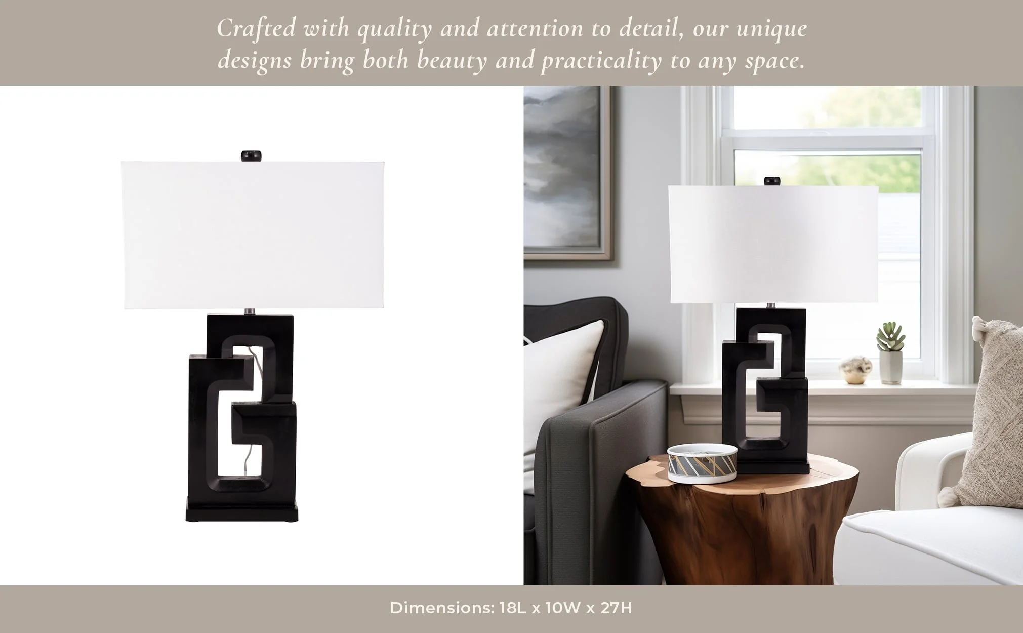 Wood, 27"h Geometric Lamp, Black - Image 11