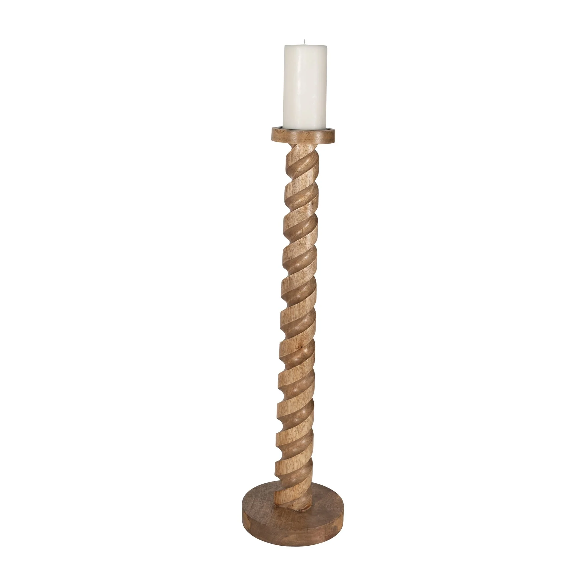 Wood, 30" Spiral Floor Pillar Candleholder, Natura - Image 2