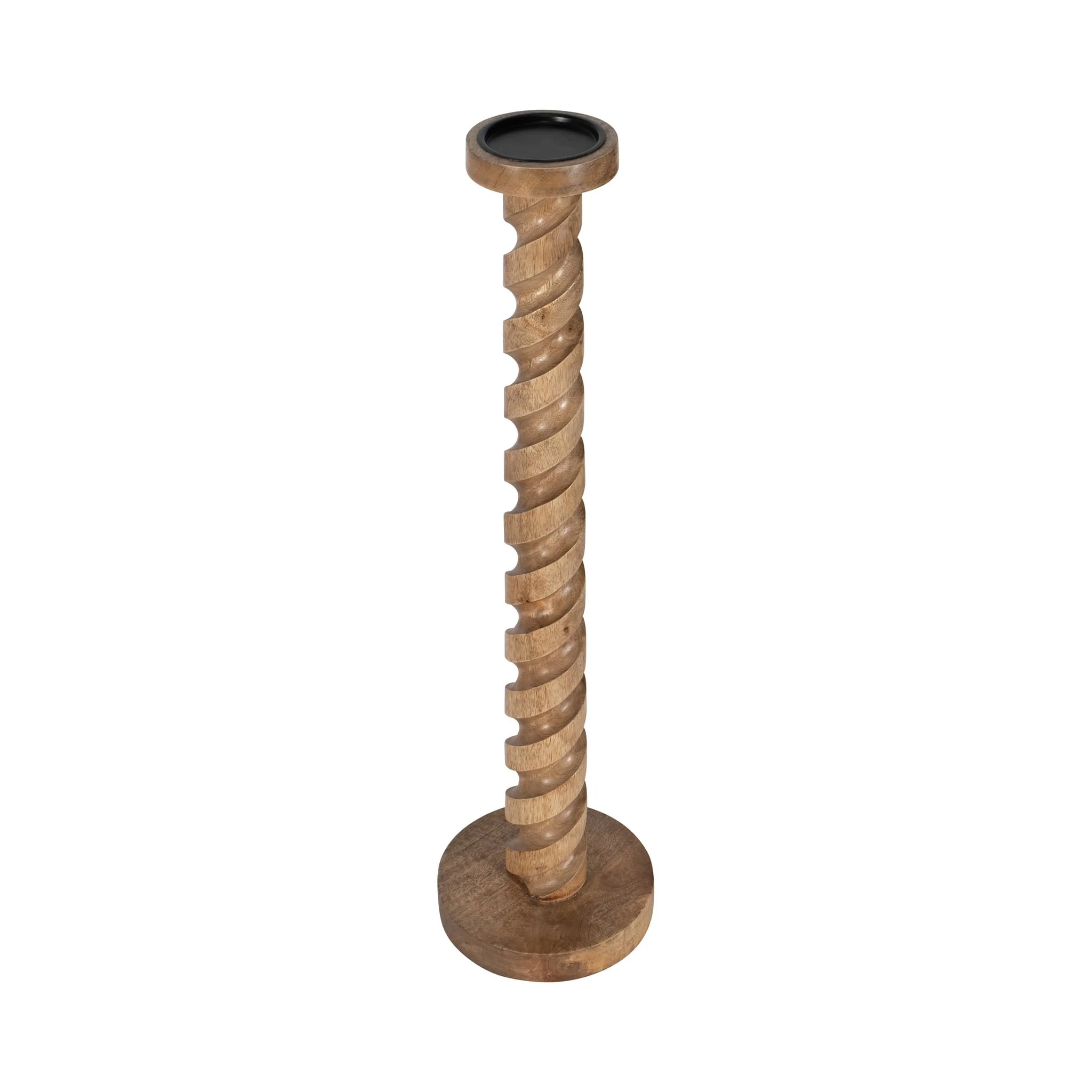 Wood, 30" Spiral Floor Pillar Candleholder, Natura - Image 3