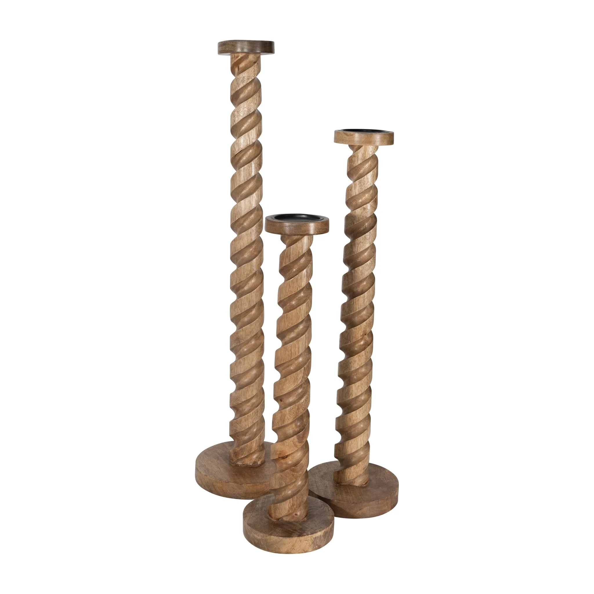 Wood, 30" Spiral Floor Pillar Candleholder, Natura - Image 6