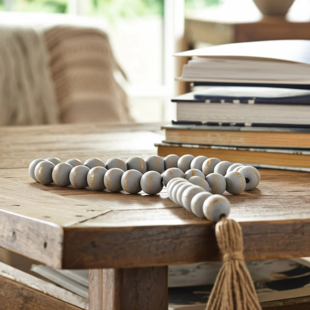 Wood, 30"x1" Double Bead Garland, Antique Gray - Image 9