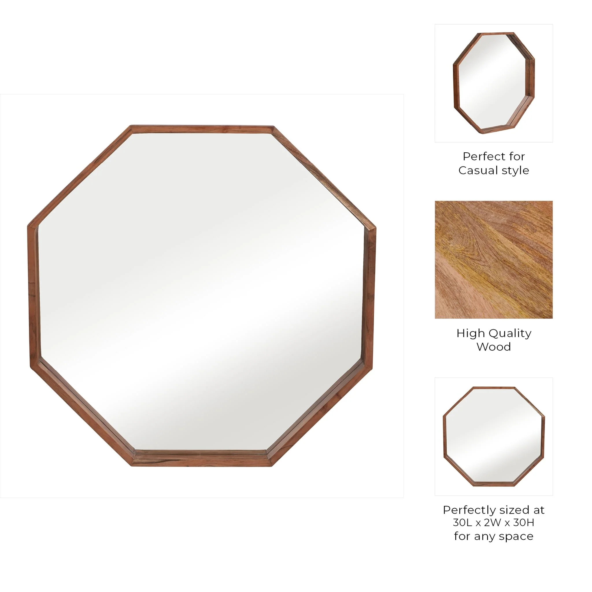 Wood,30x30, Octagon Shaped Mirror,cherry - Image 7
