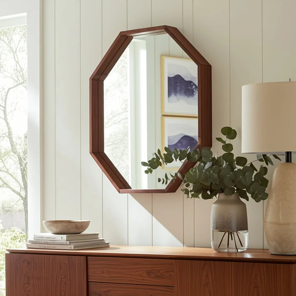 Wood,30x30, Octagon Shaped Mirror,cherry - Image 8