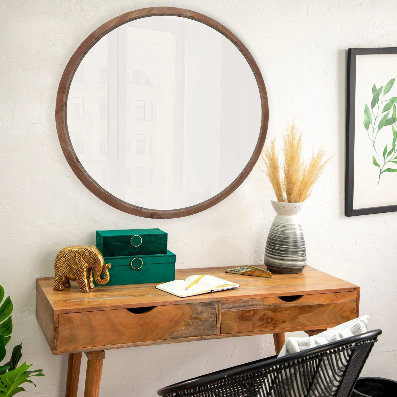 Wood, 32" Round Mirror, Brown Wb - Image 5