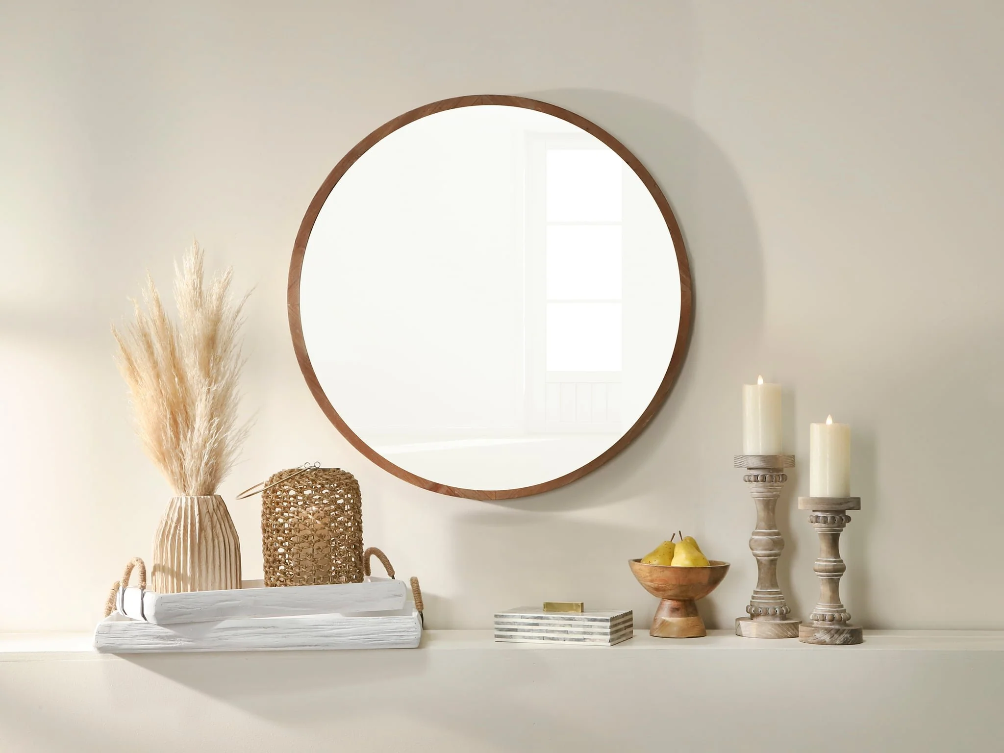 Wood, 32" Round Mirror, Brown Wb - Image 6