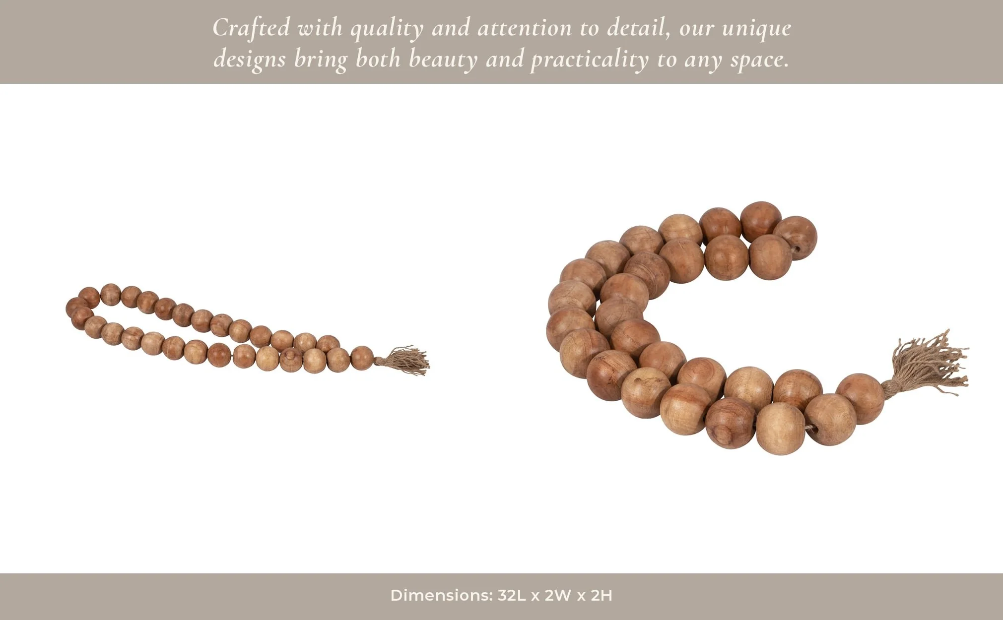 Wood,32"l, 2"dble Beaded Garland W/tassel,natural - Image 11