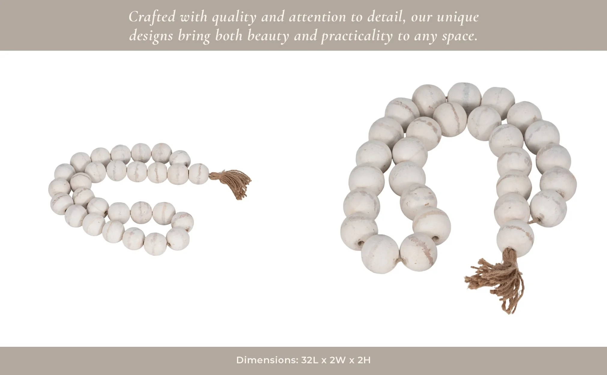 Wood, 32"l, 2"double Beaded Garland W/tassel,wht - Image 12