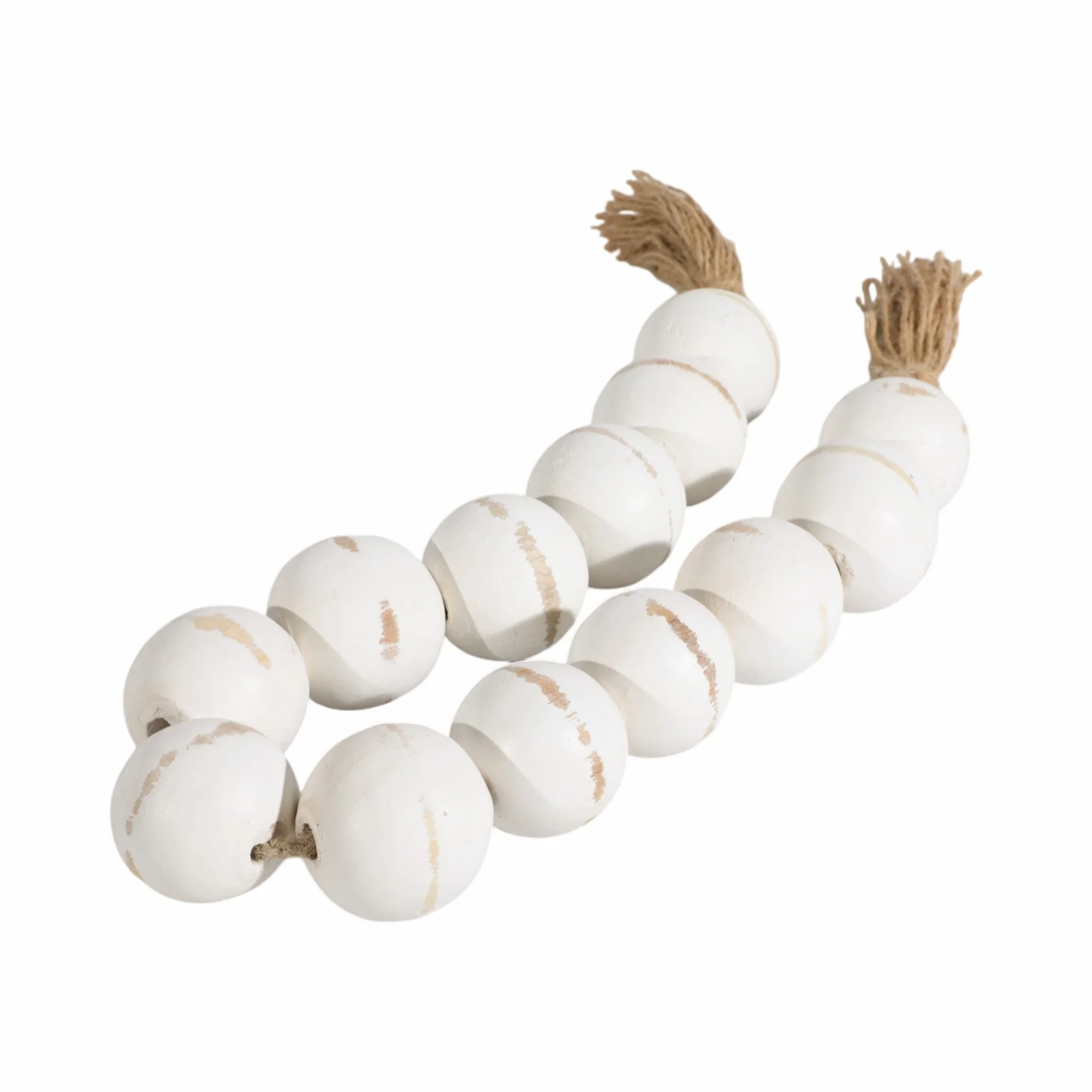 Wood, 32"l, 2"lrg Bead Garland W/ Tassel, Wht Wash - Image 2