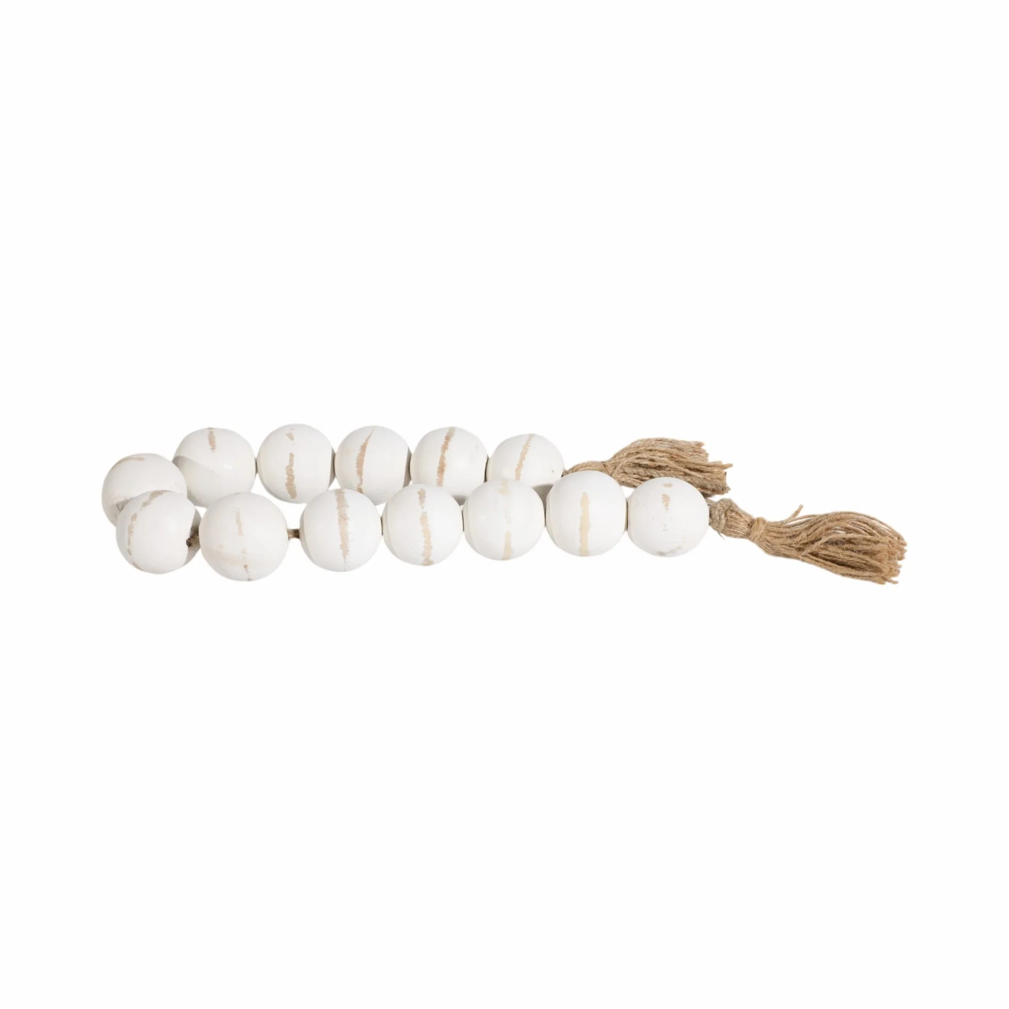 Wood, 32"l, 2"lrg Bead Garland W/ Tassel, Wht Wash - Image 3