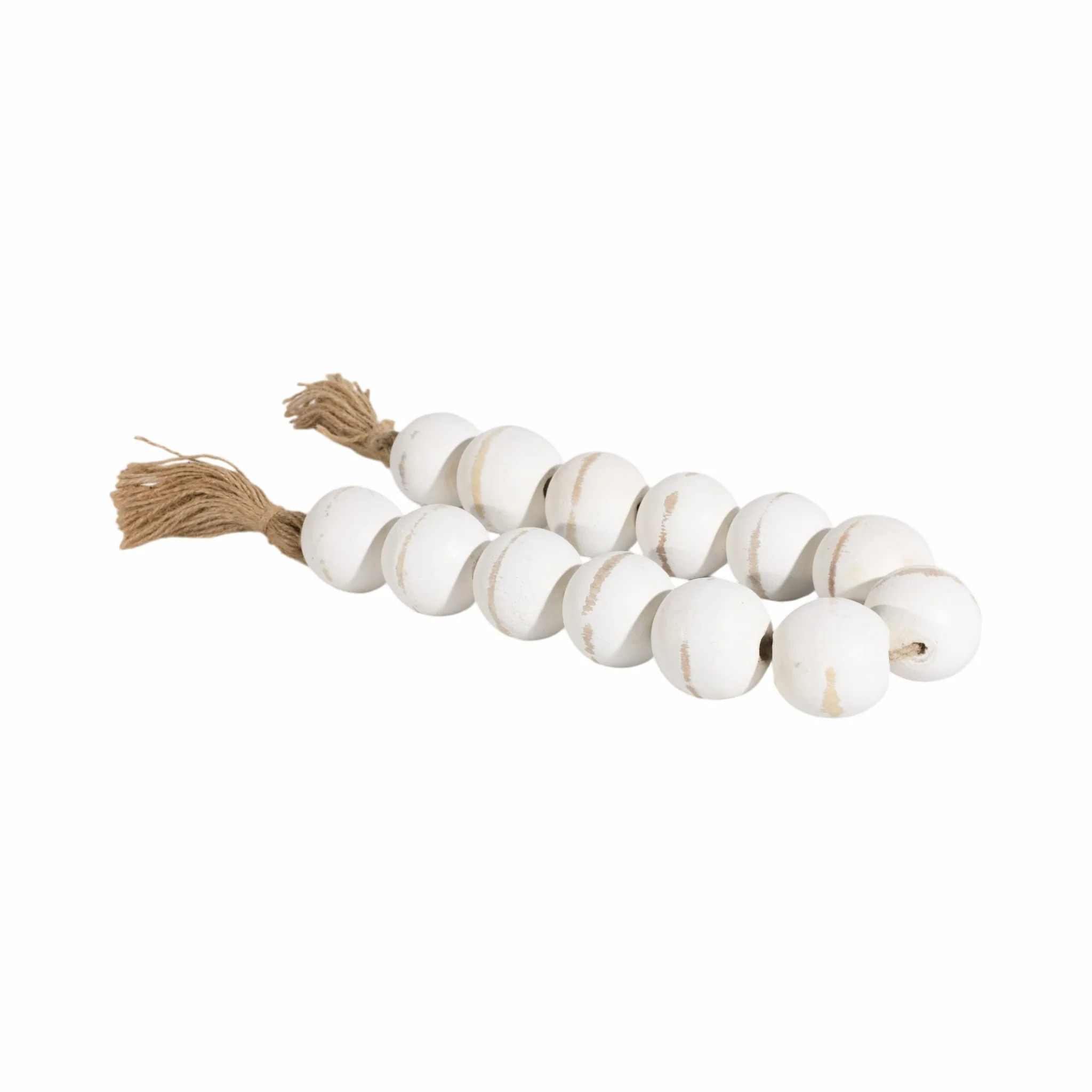 Wood, 32"l, 2"lrg Bead Garland W/ Tassel, Wht Wash - Image 5