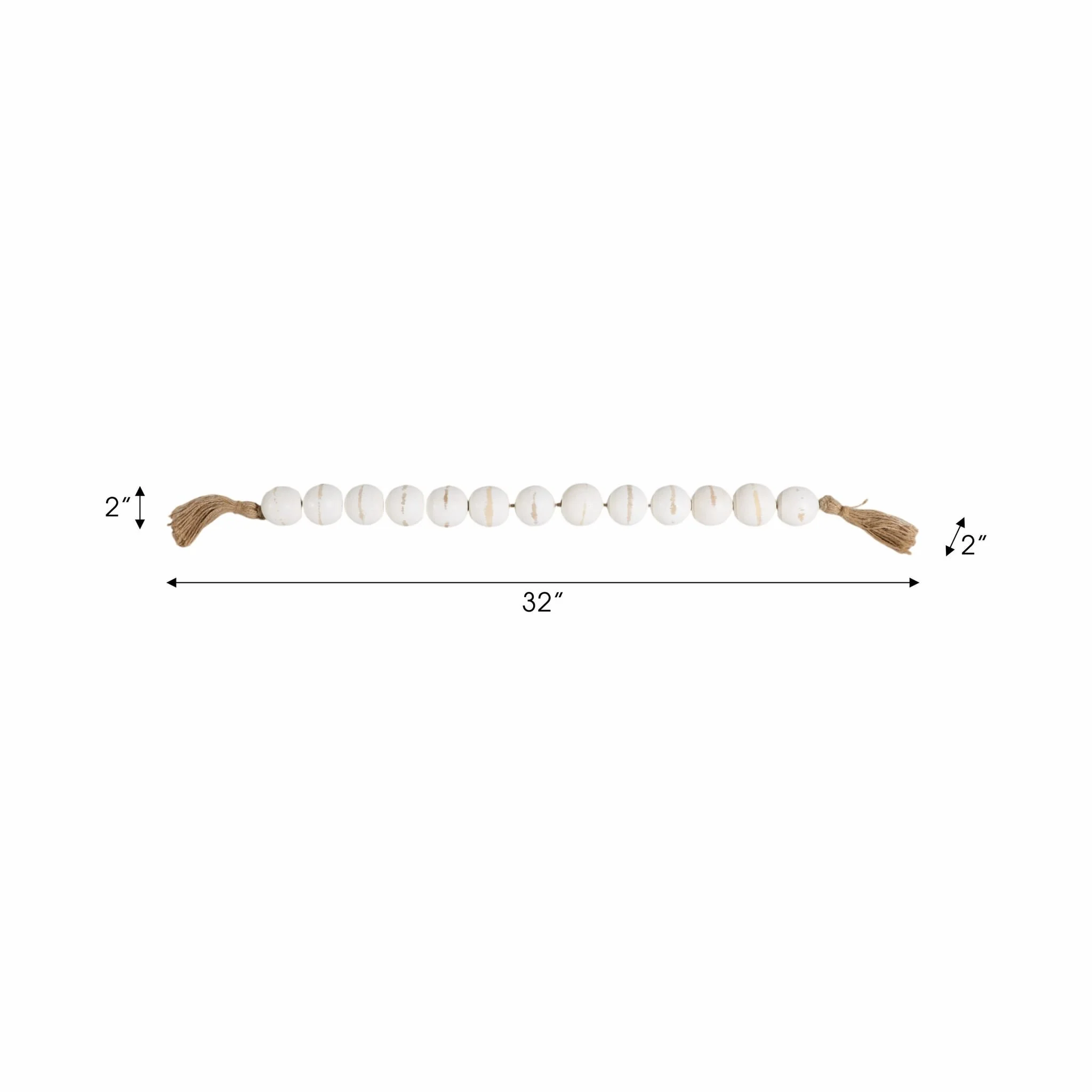 Wood, 32"l, 2"lrg Bead Garland W/ Tassel, Wht Wash - Image 7