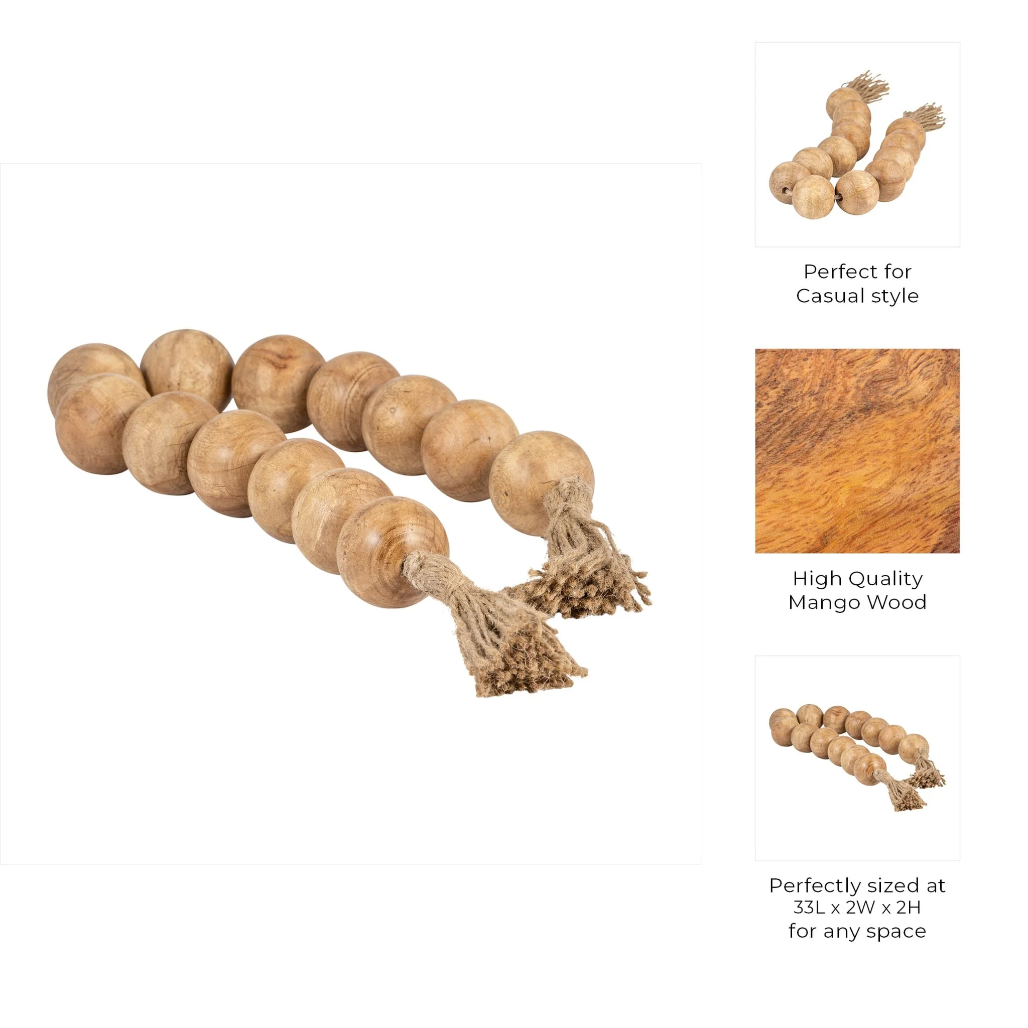 Wood, 32"l, 2"lrg Beaded Garland W/ Tassel,natural - Image 9