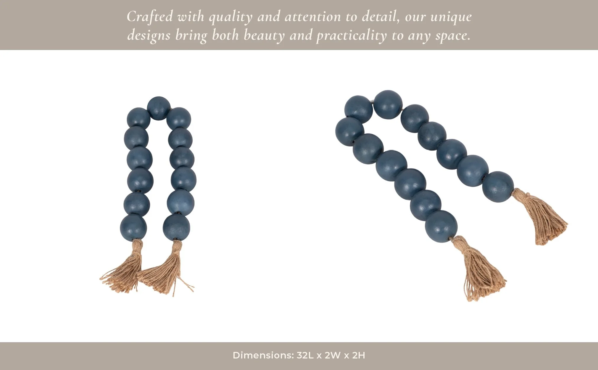 Wood, 32x2 Large Bead Garland W/ Tassel, Teal/blu - Image 14