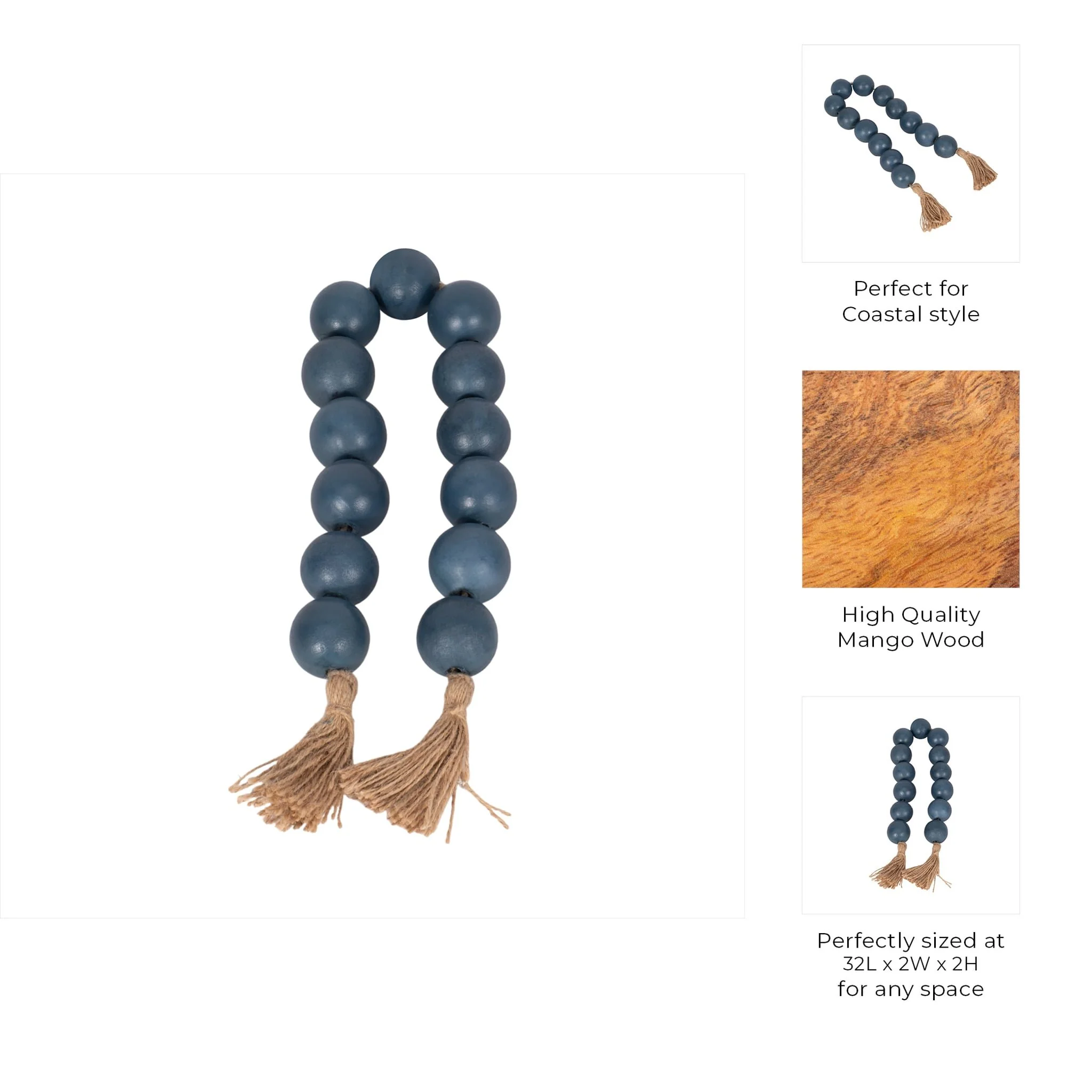 Wood, 32x2 Large Bead Garland W/ Tassel, Teal/blu - Image 8