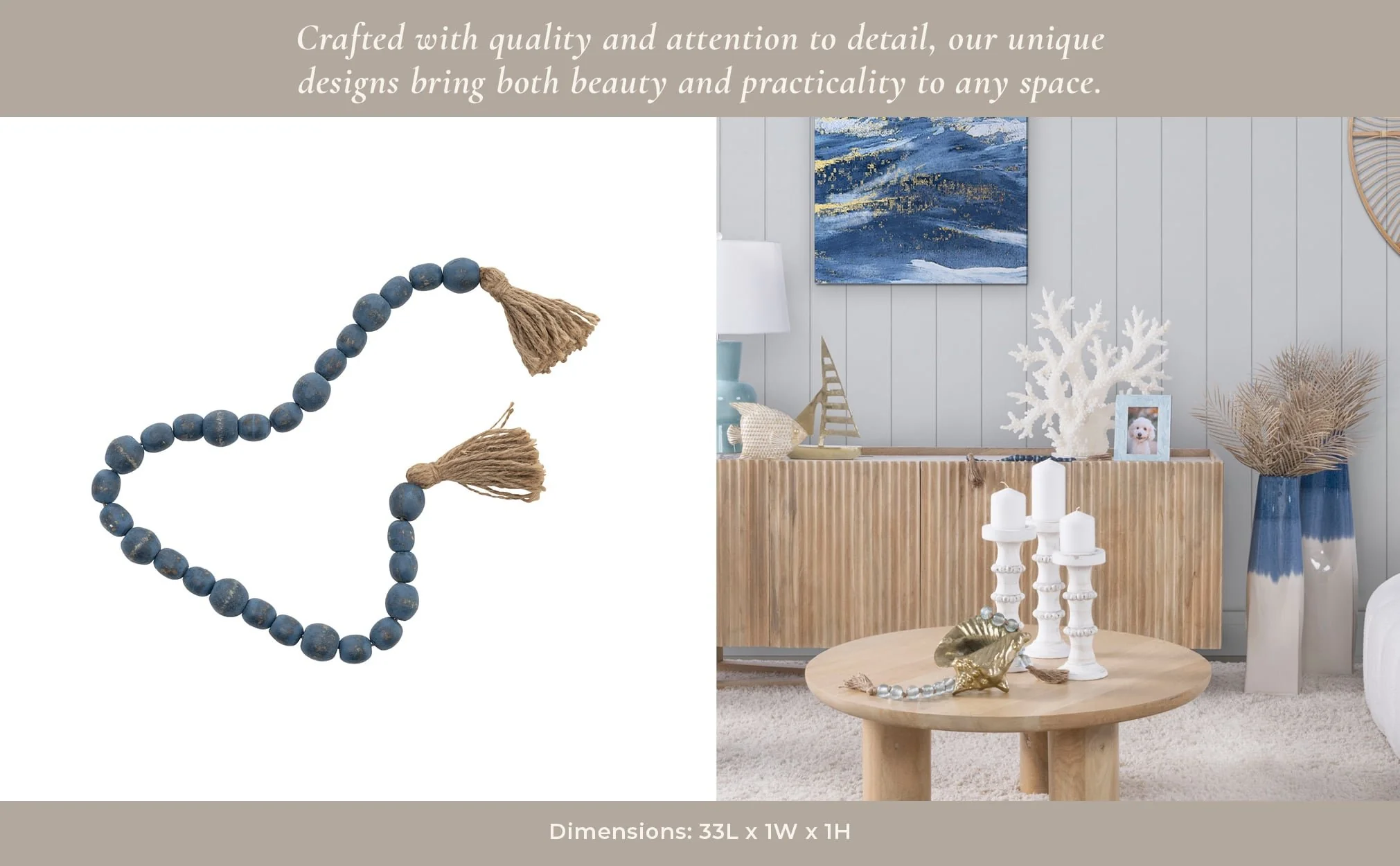 Wood, 33"l, 1"bead Garland, Blue - Image 11
